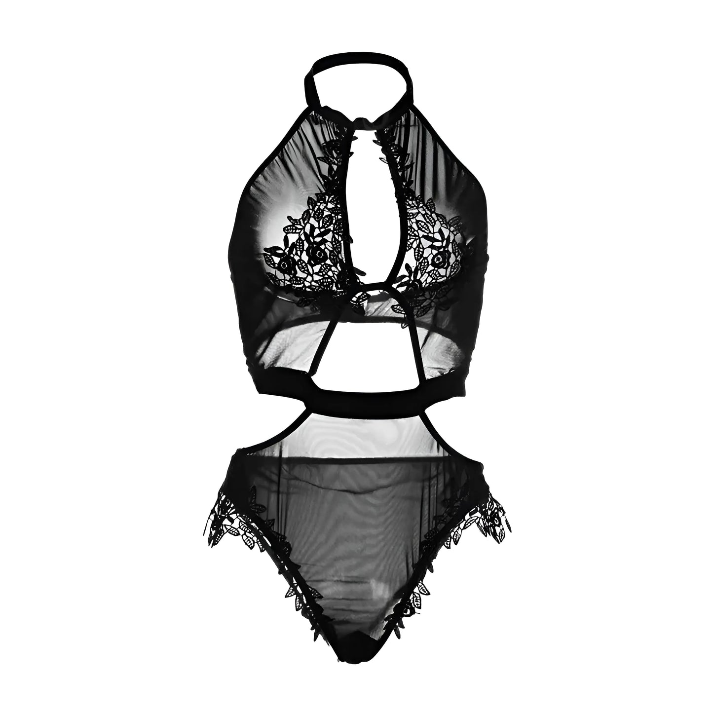 Black Cut-Out Bodysuit with Waist Belt