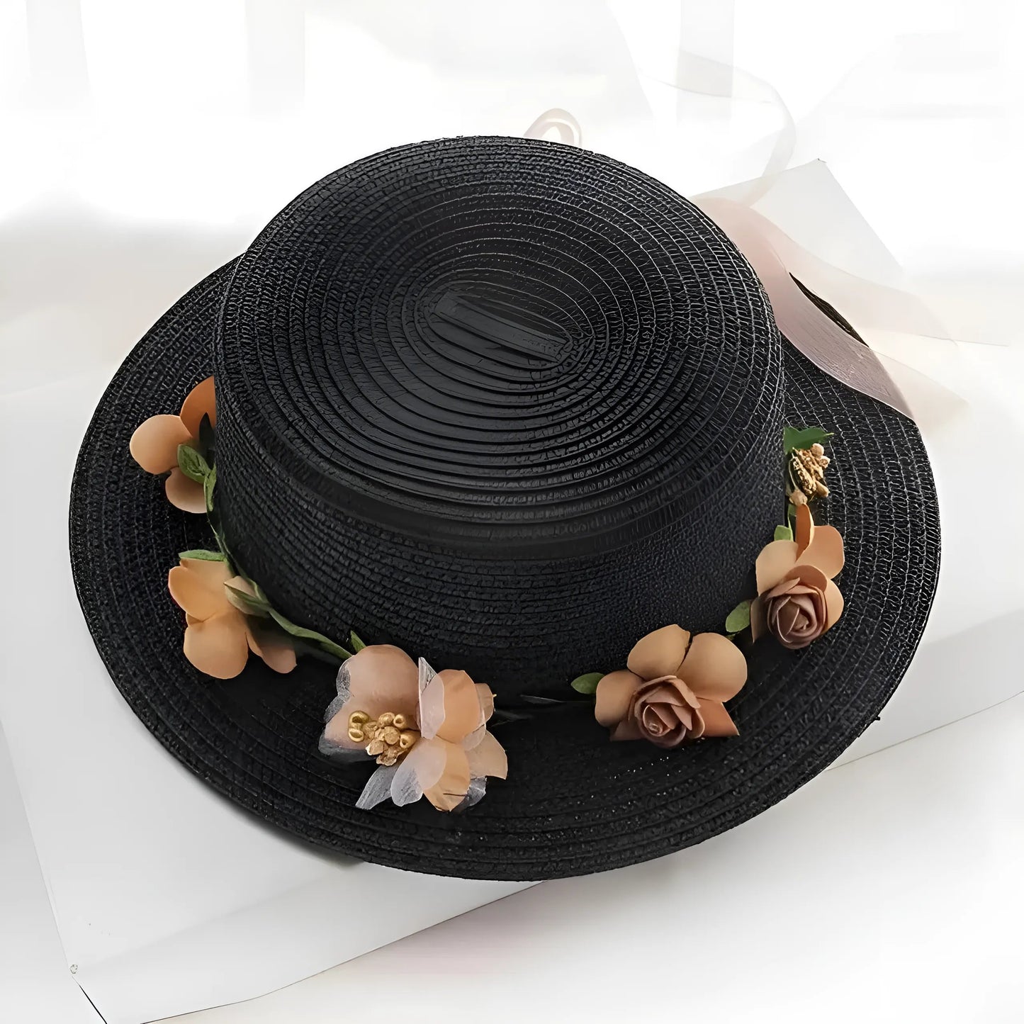 Black Floral Beach Hat