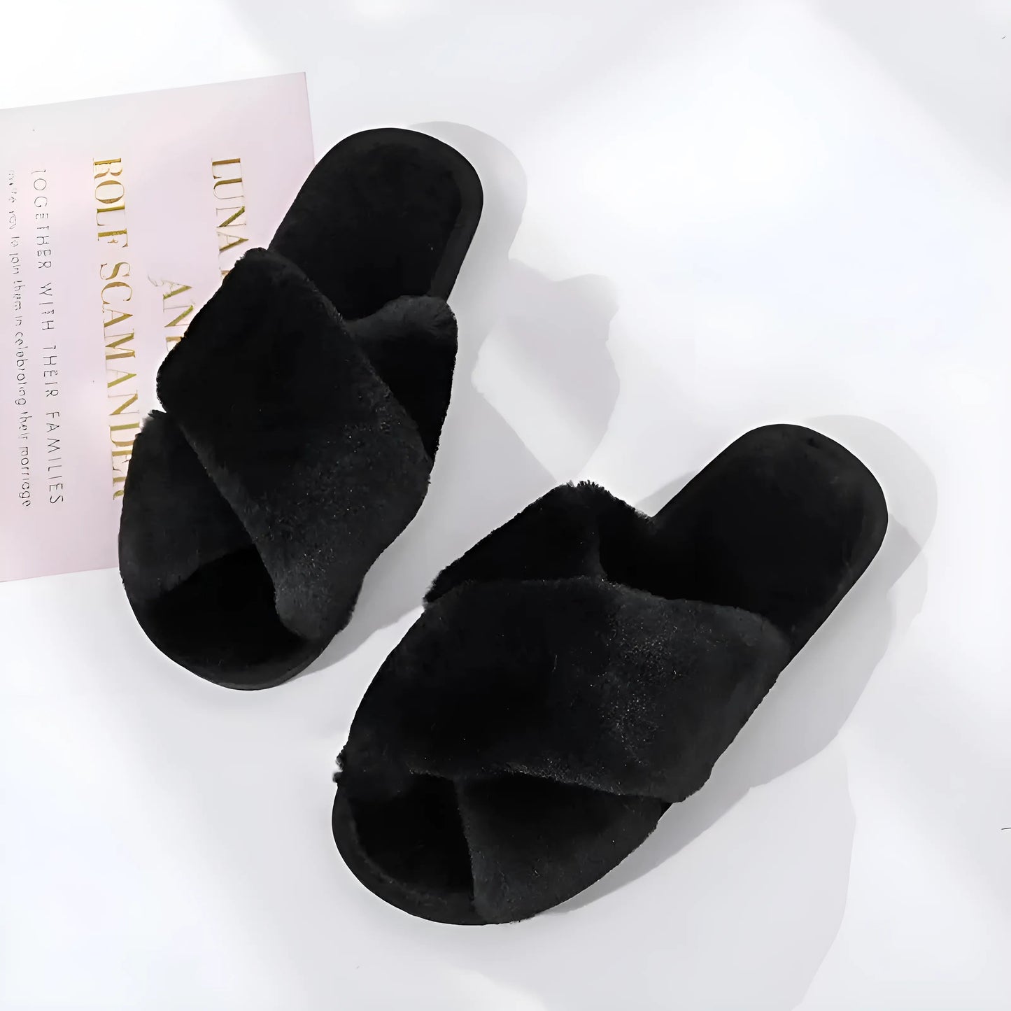 Black Fluffy Women's Slippers