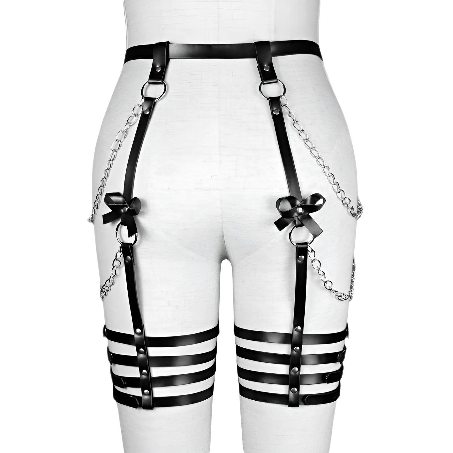 Black Harness with Thin Straps and Bows