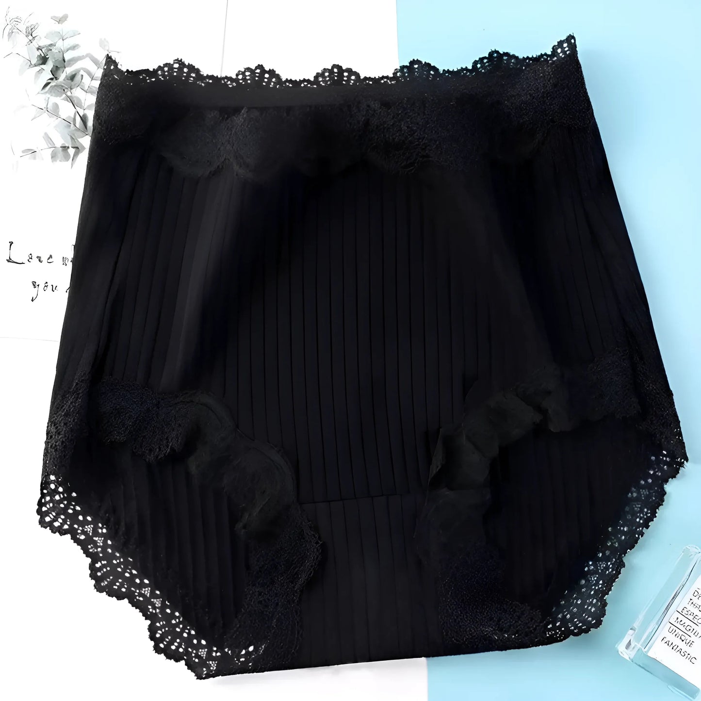 Black High-Waisted Lace Trim Dress