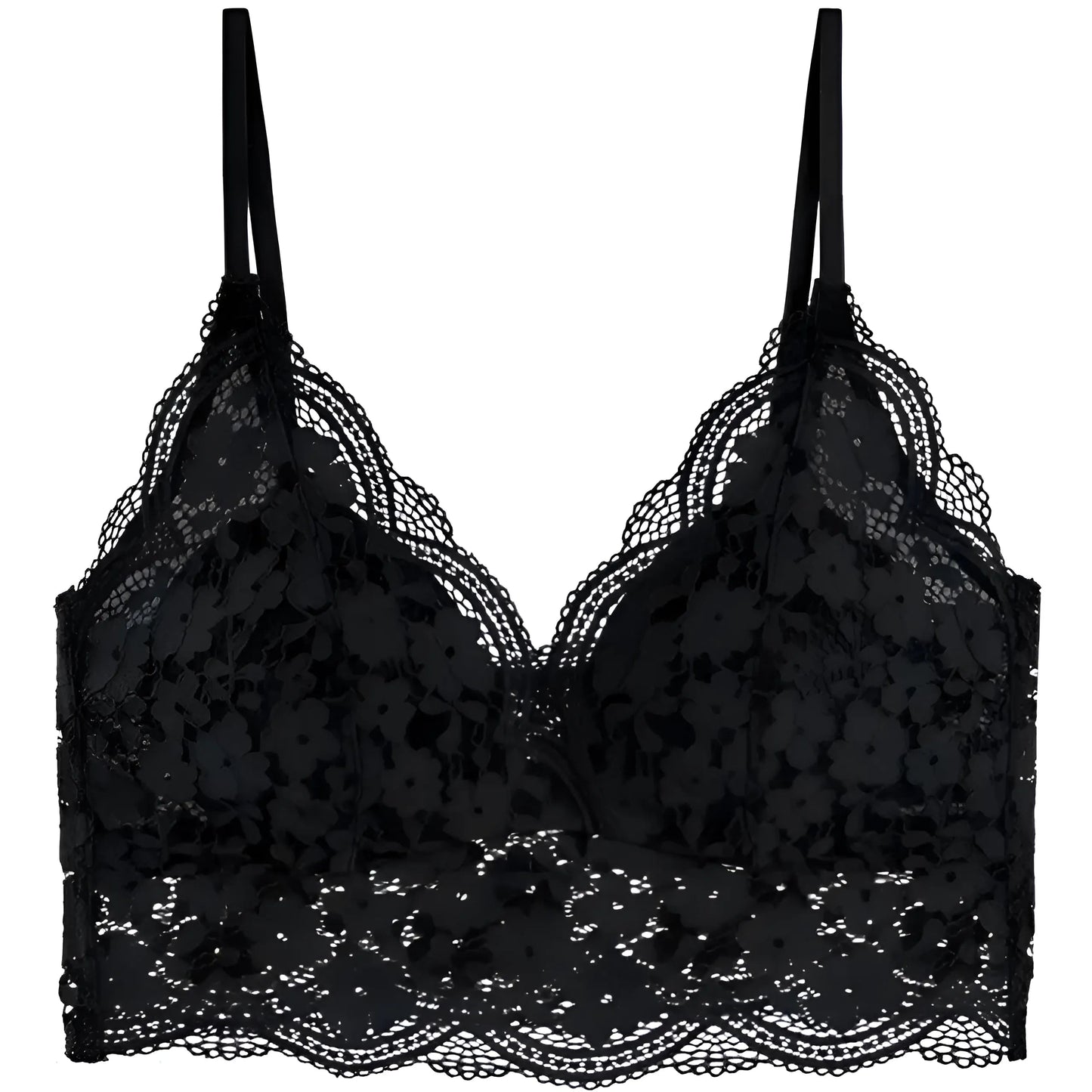 Black Lace Bralette with Thin Straps