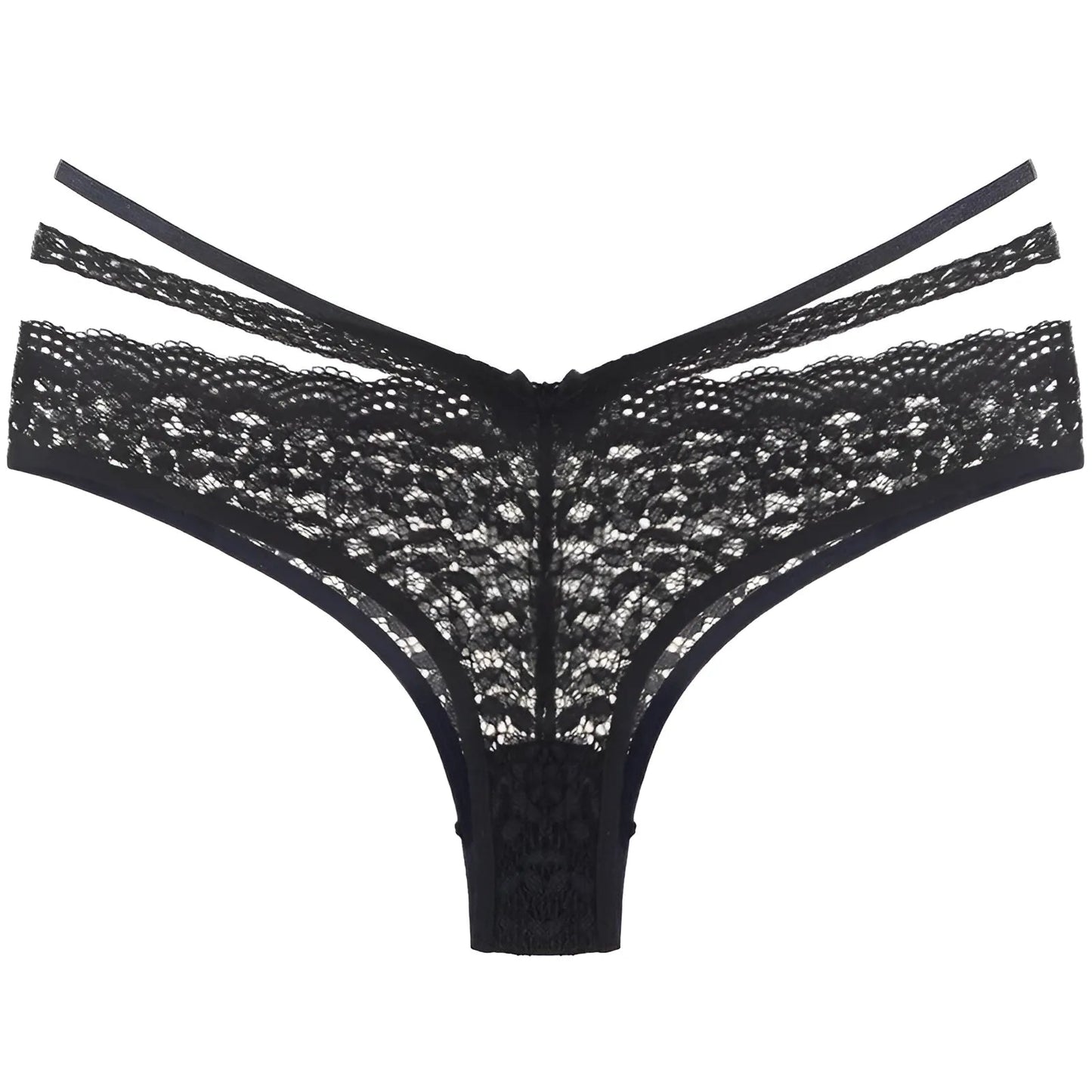Black Lace Knickers with Decorative Straps