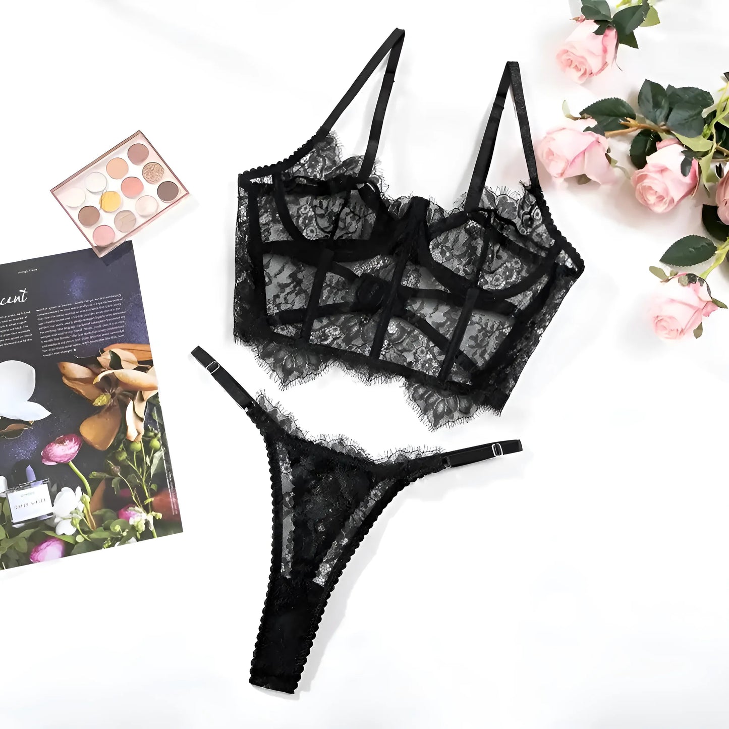 Black Lace Lingerie Set with Adjustable Straps