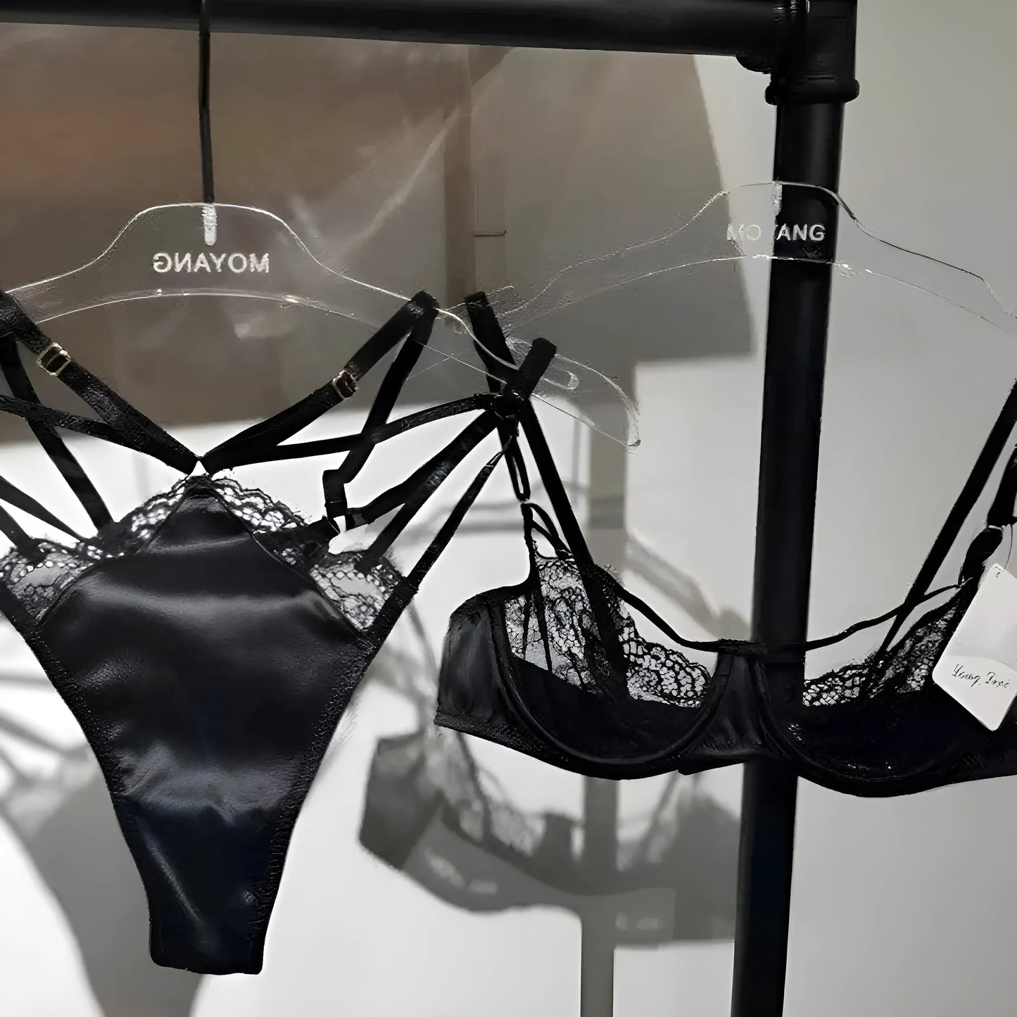 Black Lace Lingerie Set with Decorative Straps