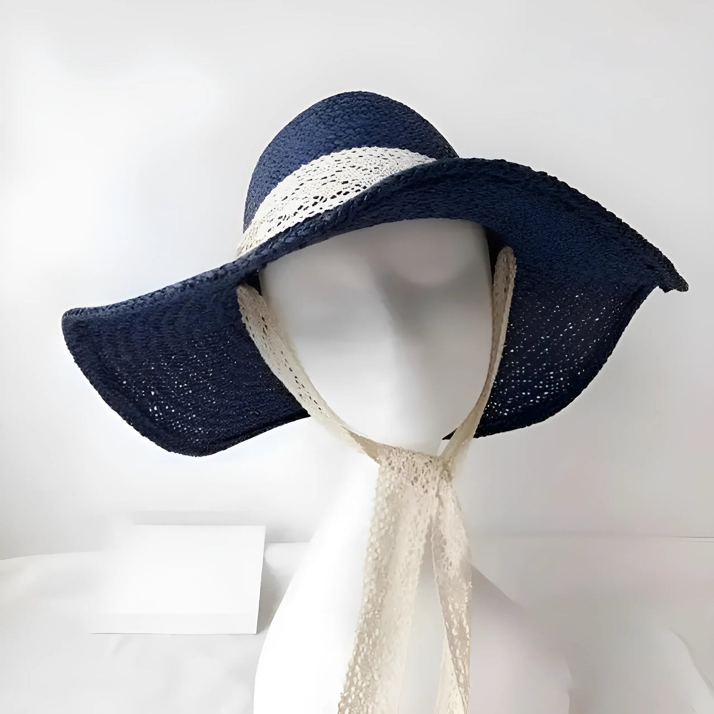 Black Lace Ribbon Beach Hat