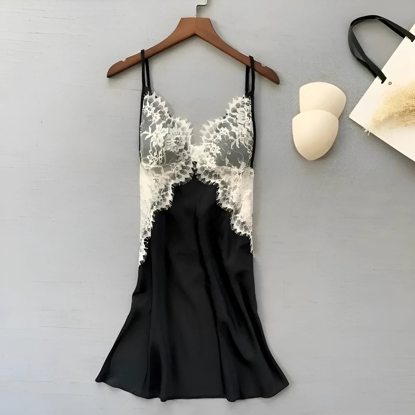 Black Lace Trim Nightdress with Bust Detail