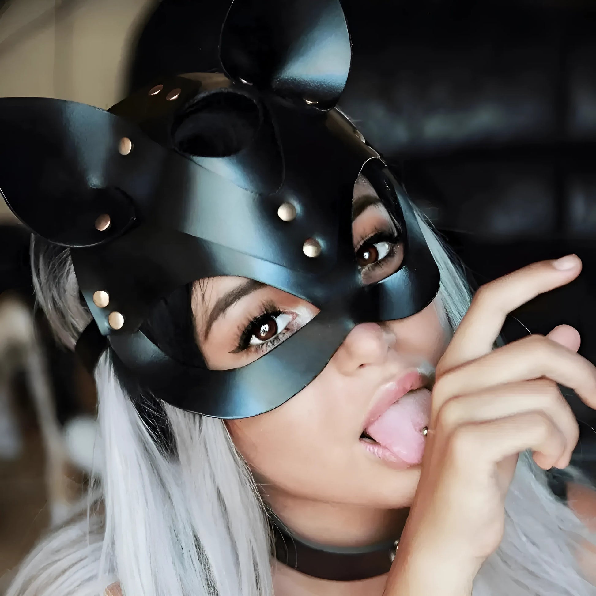 Black Leather Cat Mask with Ears