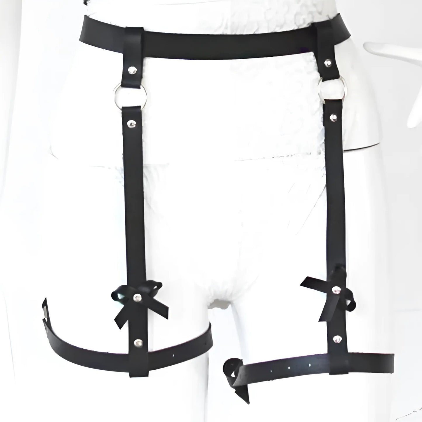 Black Leather Harness with Suspender Straps and Bows