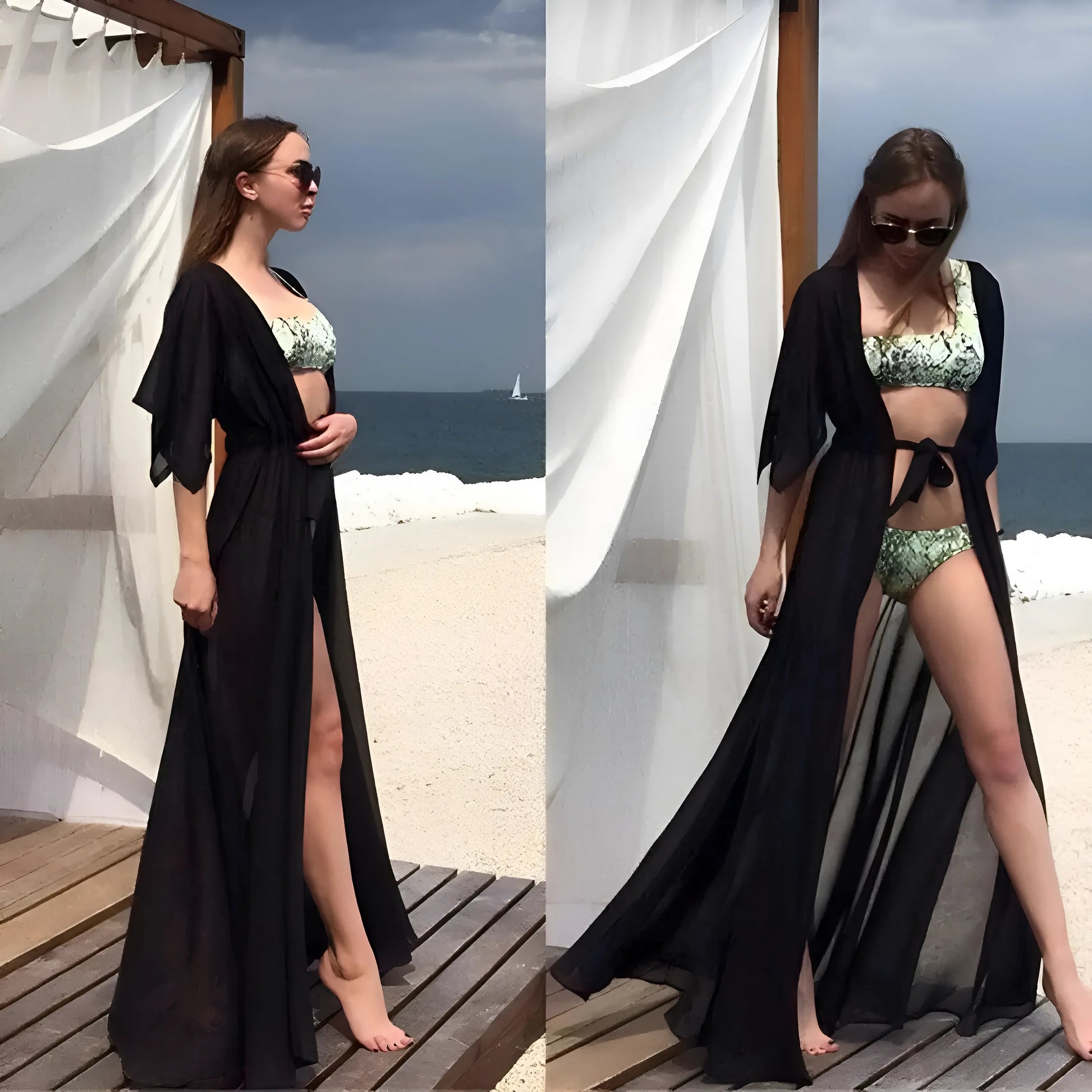 Black Long Beach Kimono