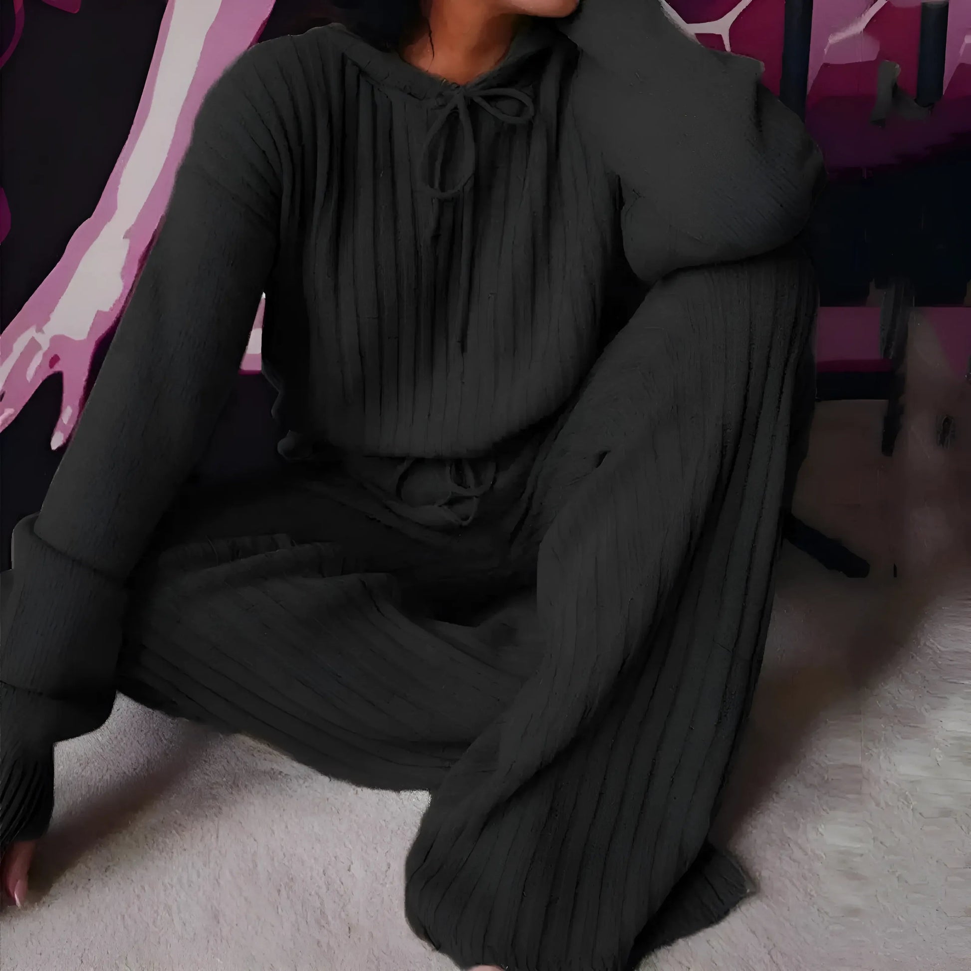 Black Loose Striped Women's Pyjamas