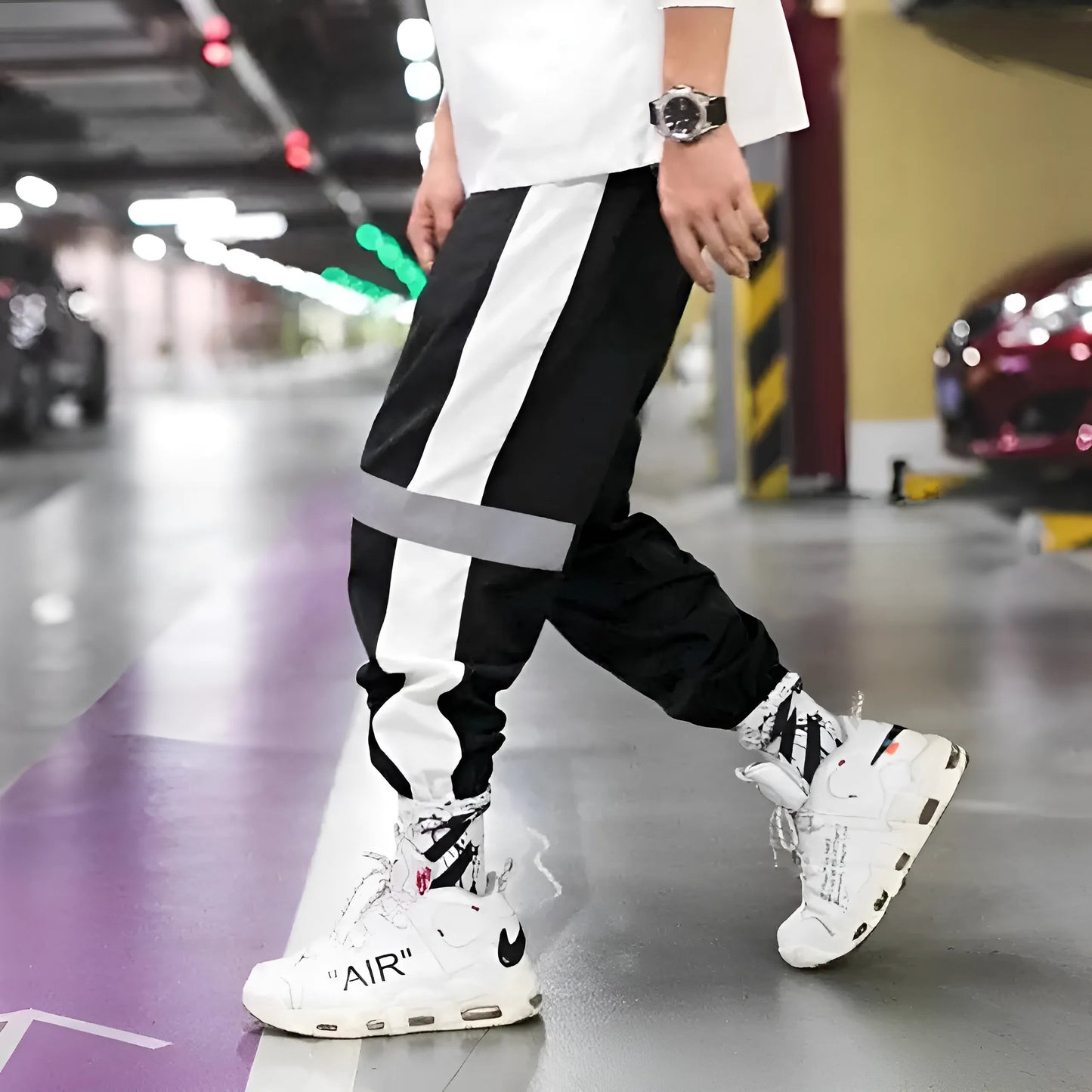 Black Men's Sweatpants with Decorative Stripes