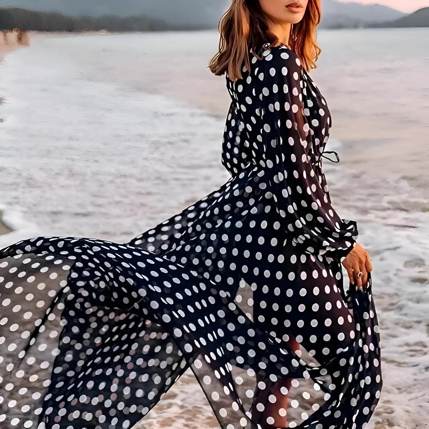 Black Polka Dot Beach Kimono