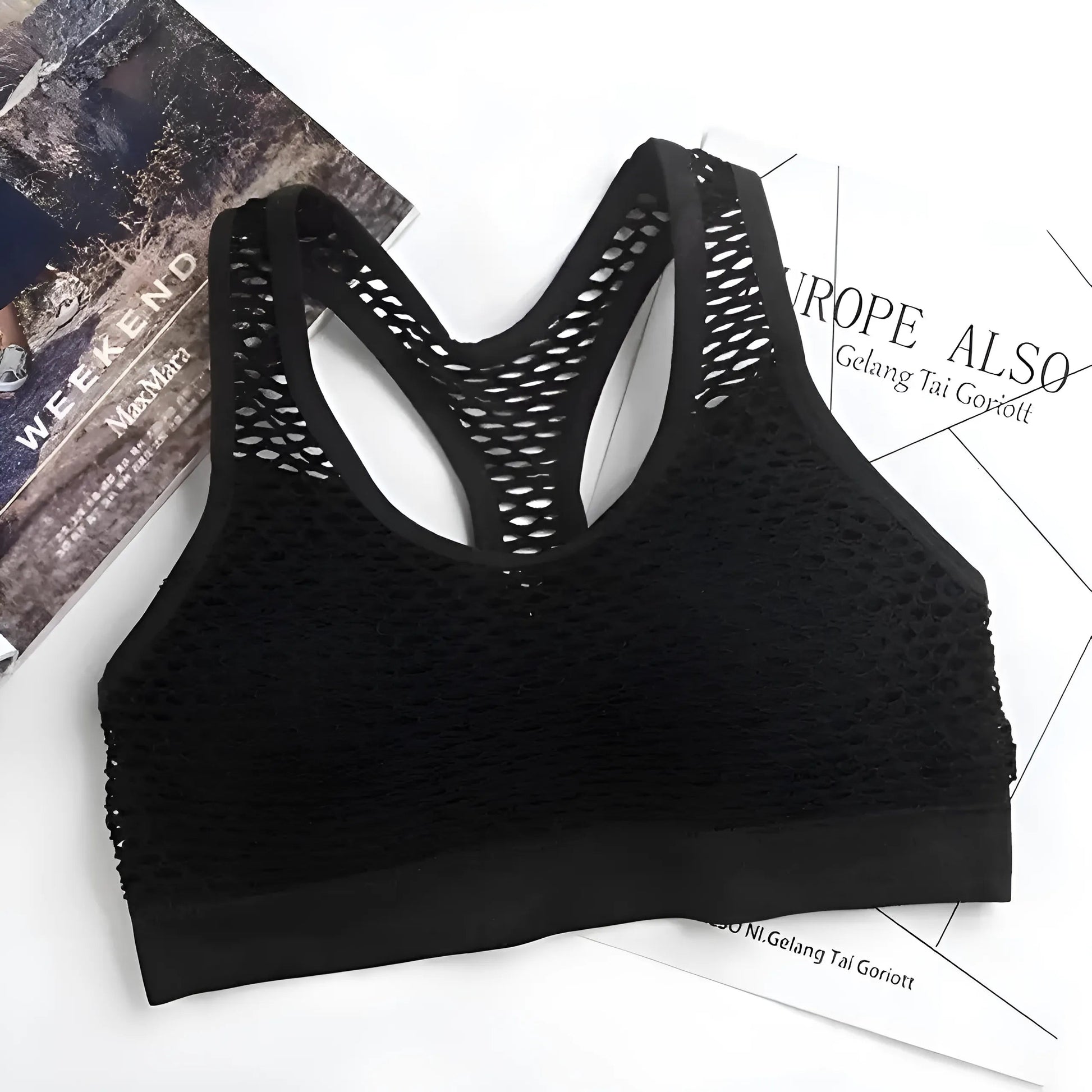 Black Sports Bra with Mesh Detail