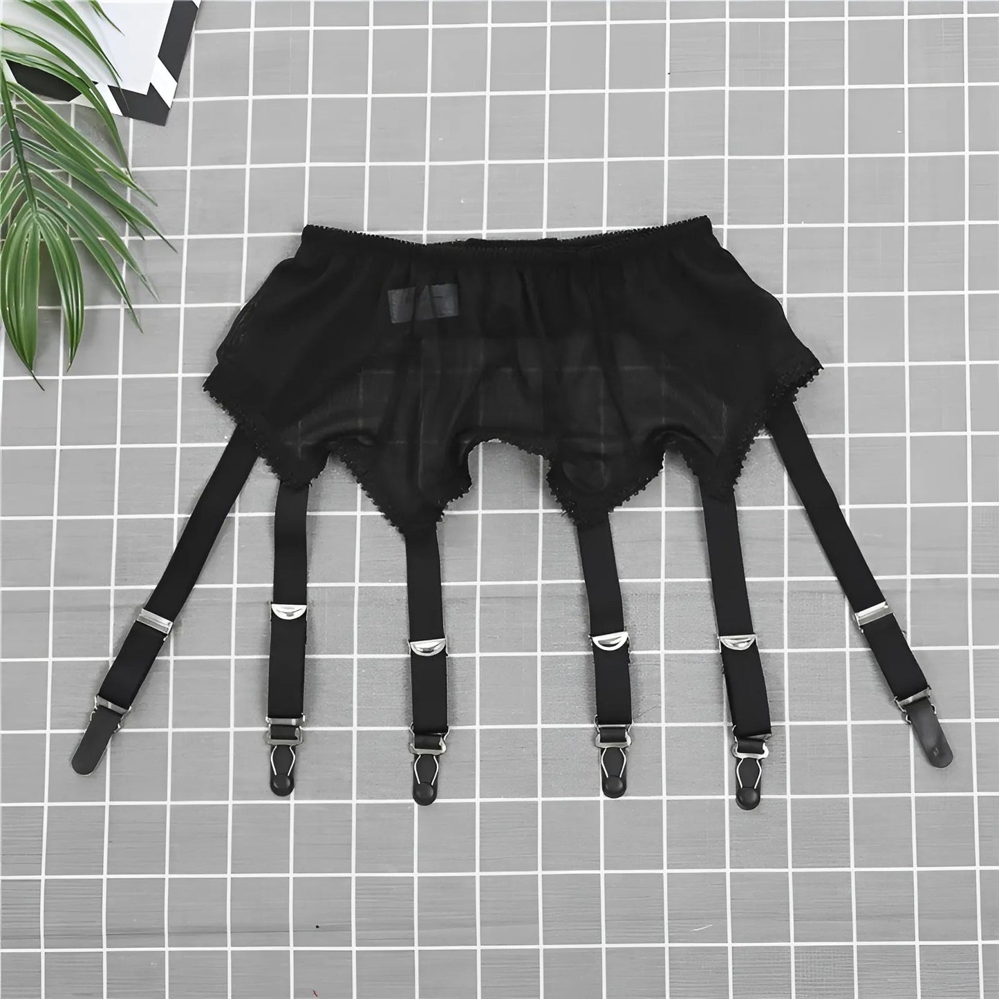 Black Suspenders for Stockings with Clips