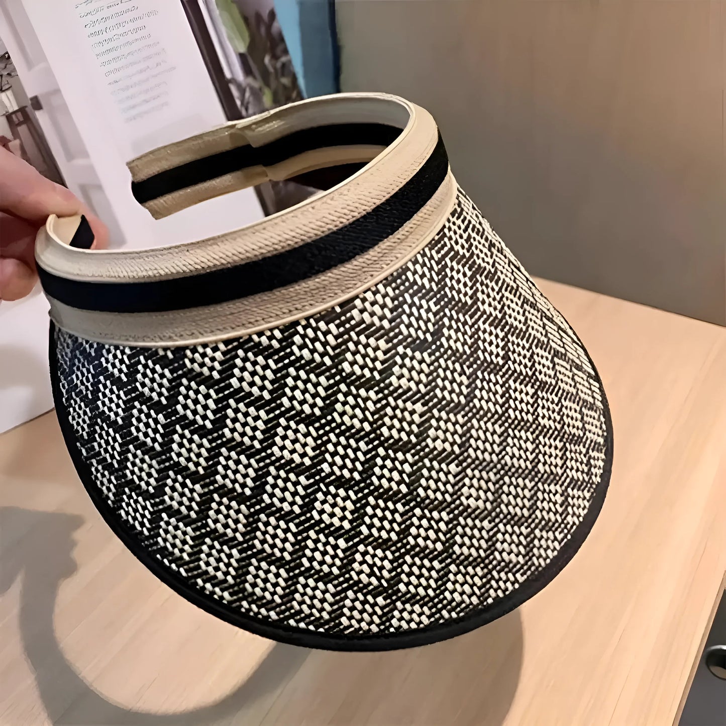 Black-White Straw Sunshade Hat