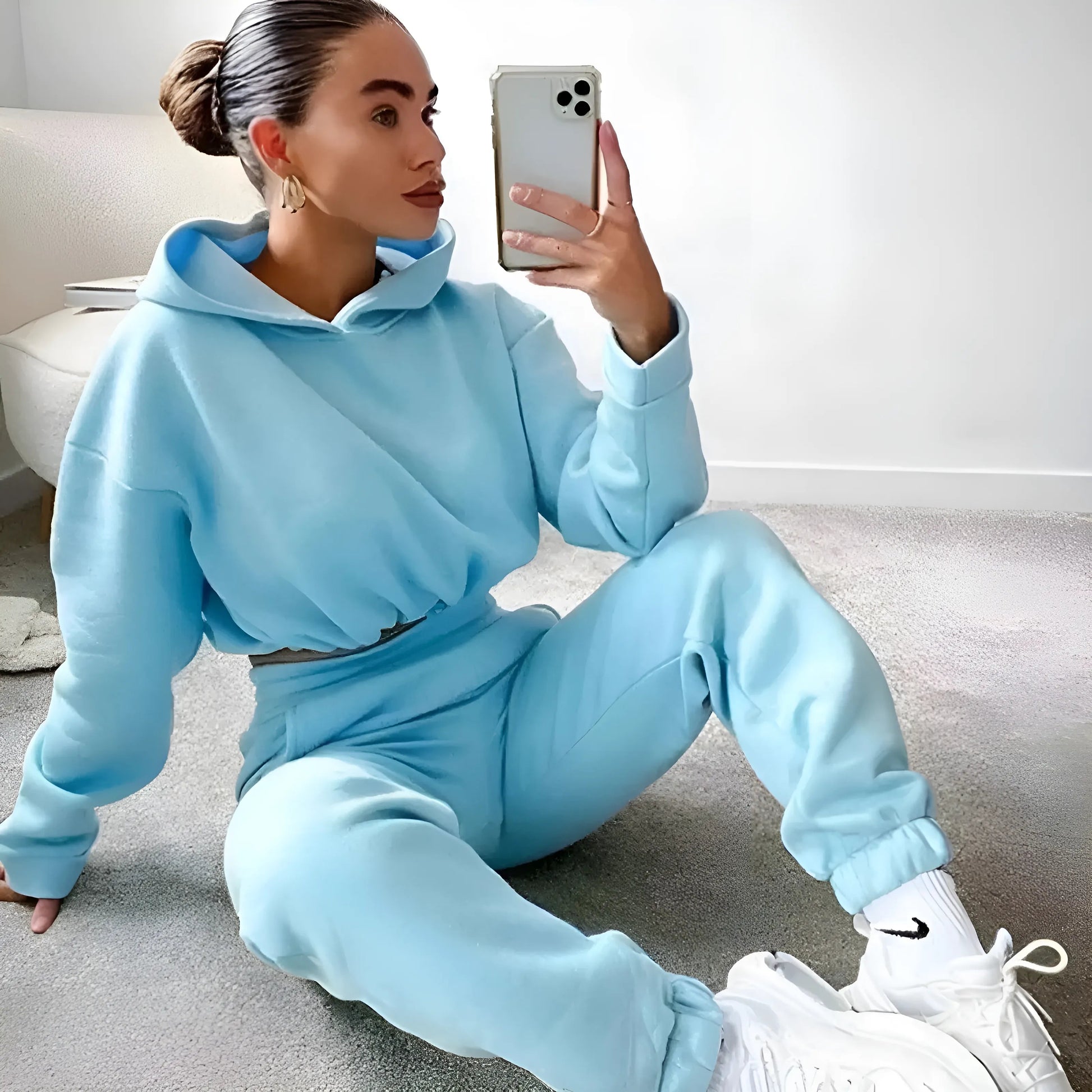 Blue Casual Short-Sleeve Tracksuit Set