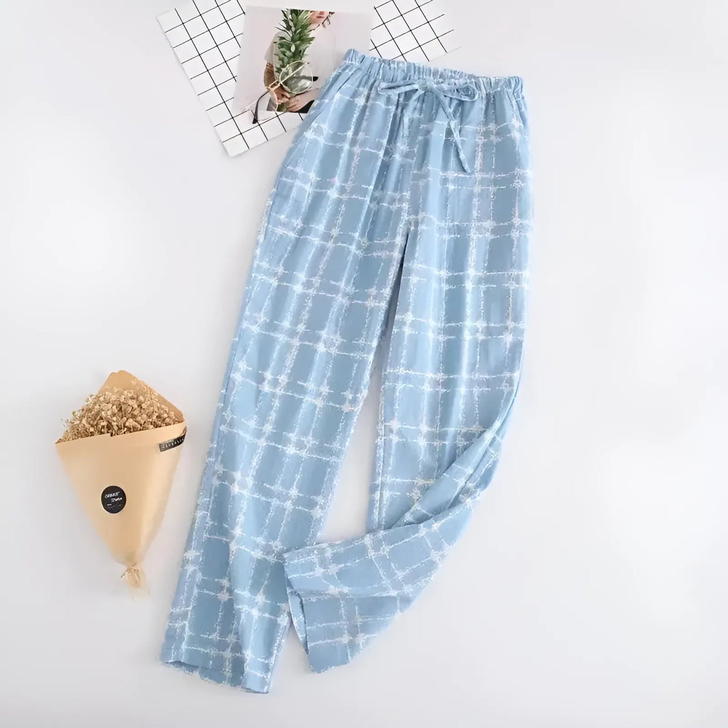 Blue Check Patterned Pyjamas Trousers