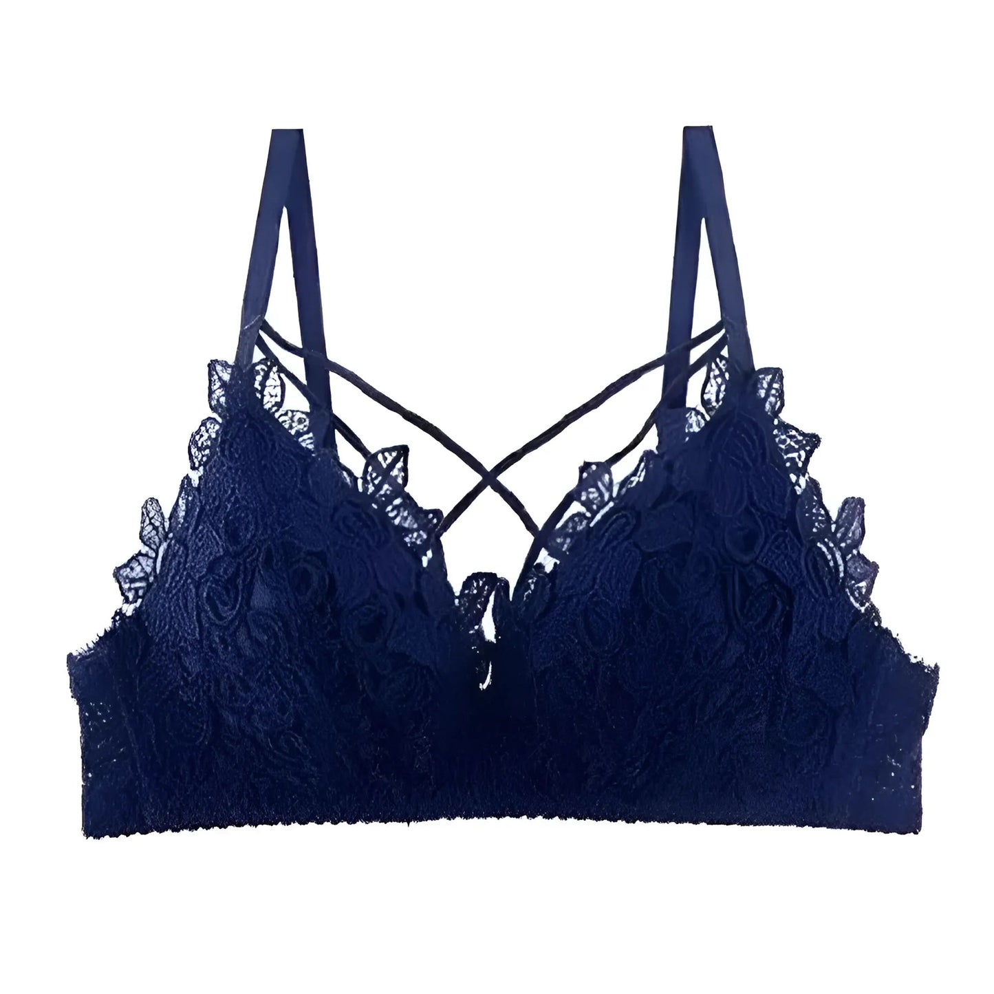 Blue Lace Bralette with Decorative Straps
