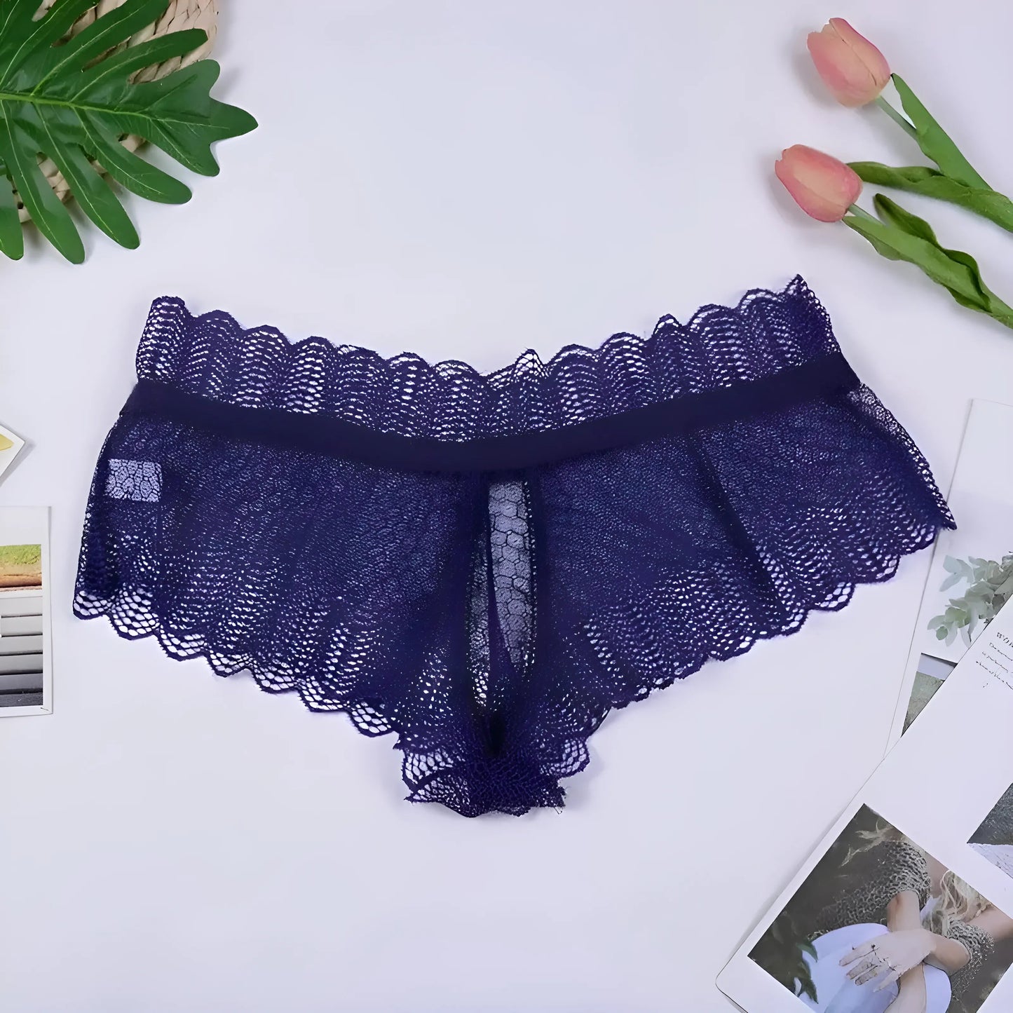 Blue Lace Knickers with Ties
