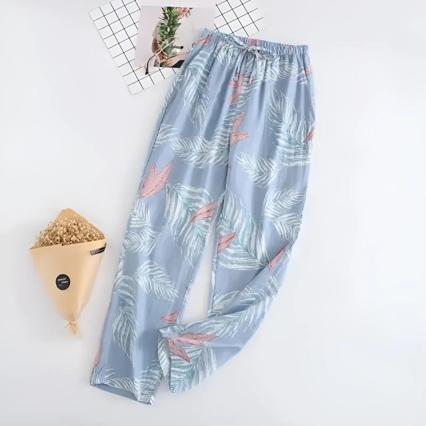 Blue Leaves Patterned Pyjamas Trousers