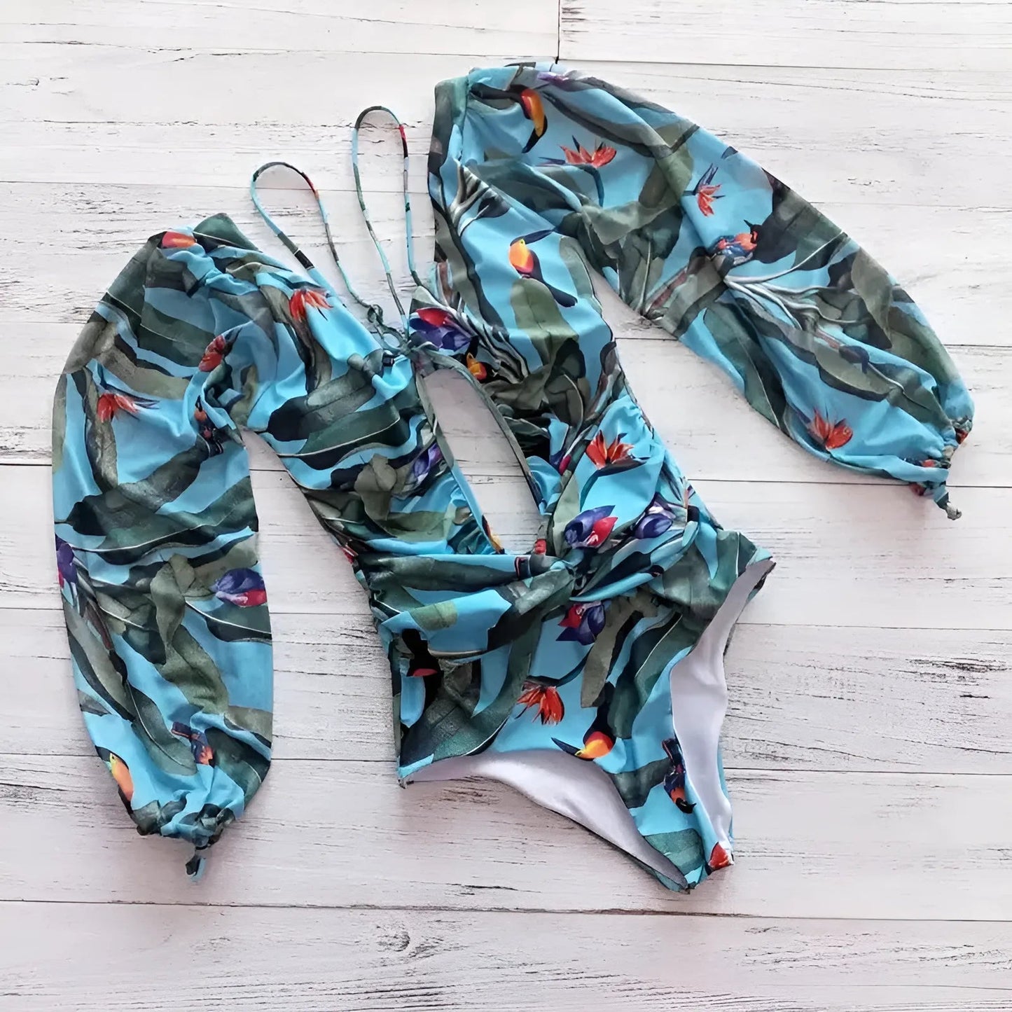 Blue Long Sleeve One-Piece Swimsuit