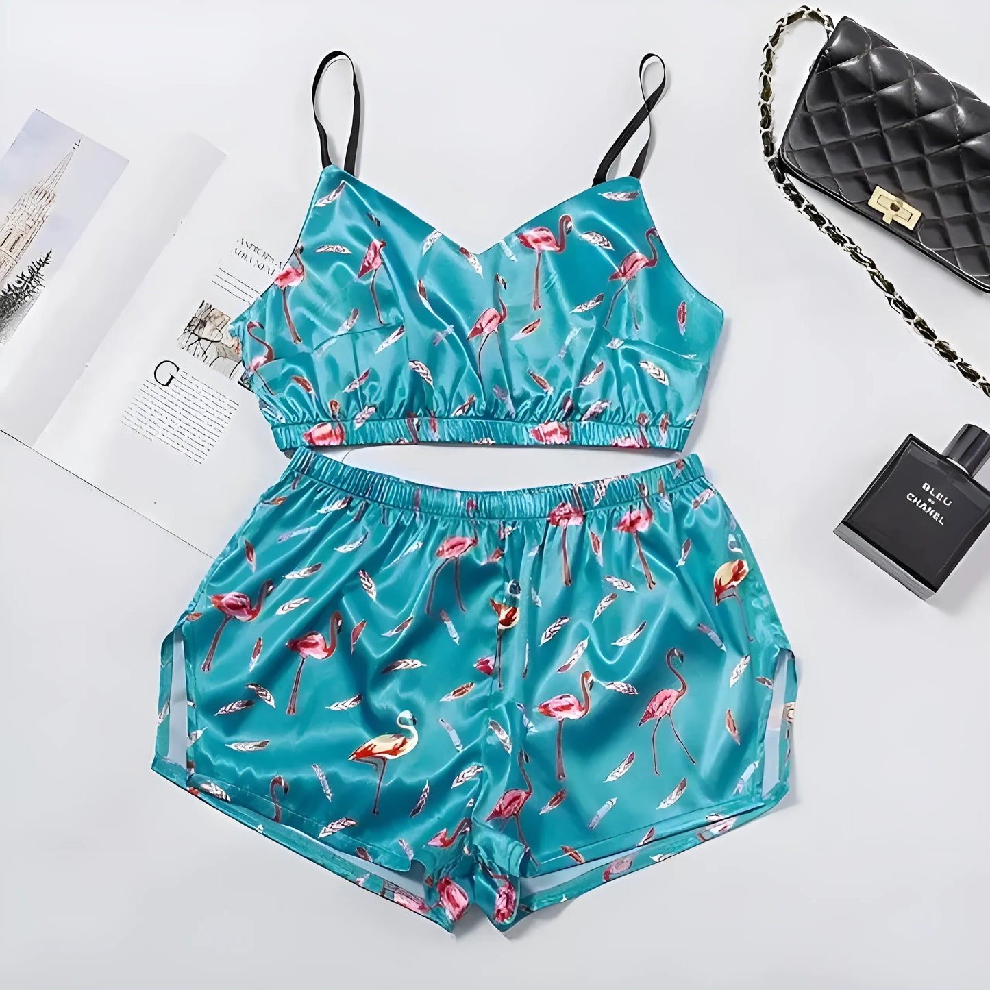 Blue Short Top and Patterned Pyjama Set