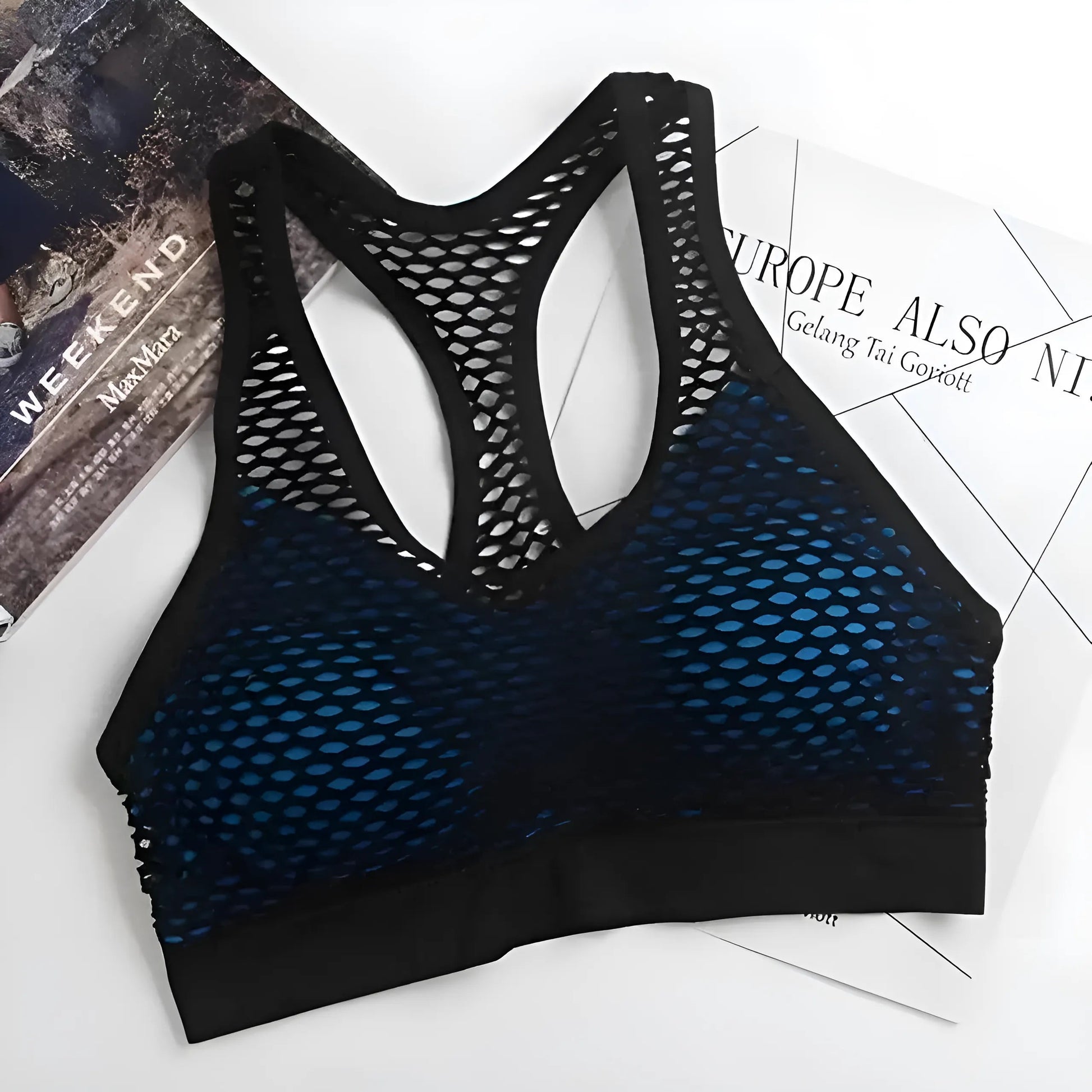 Blue Sports Bra with Mesh Detail