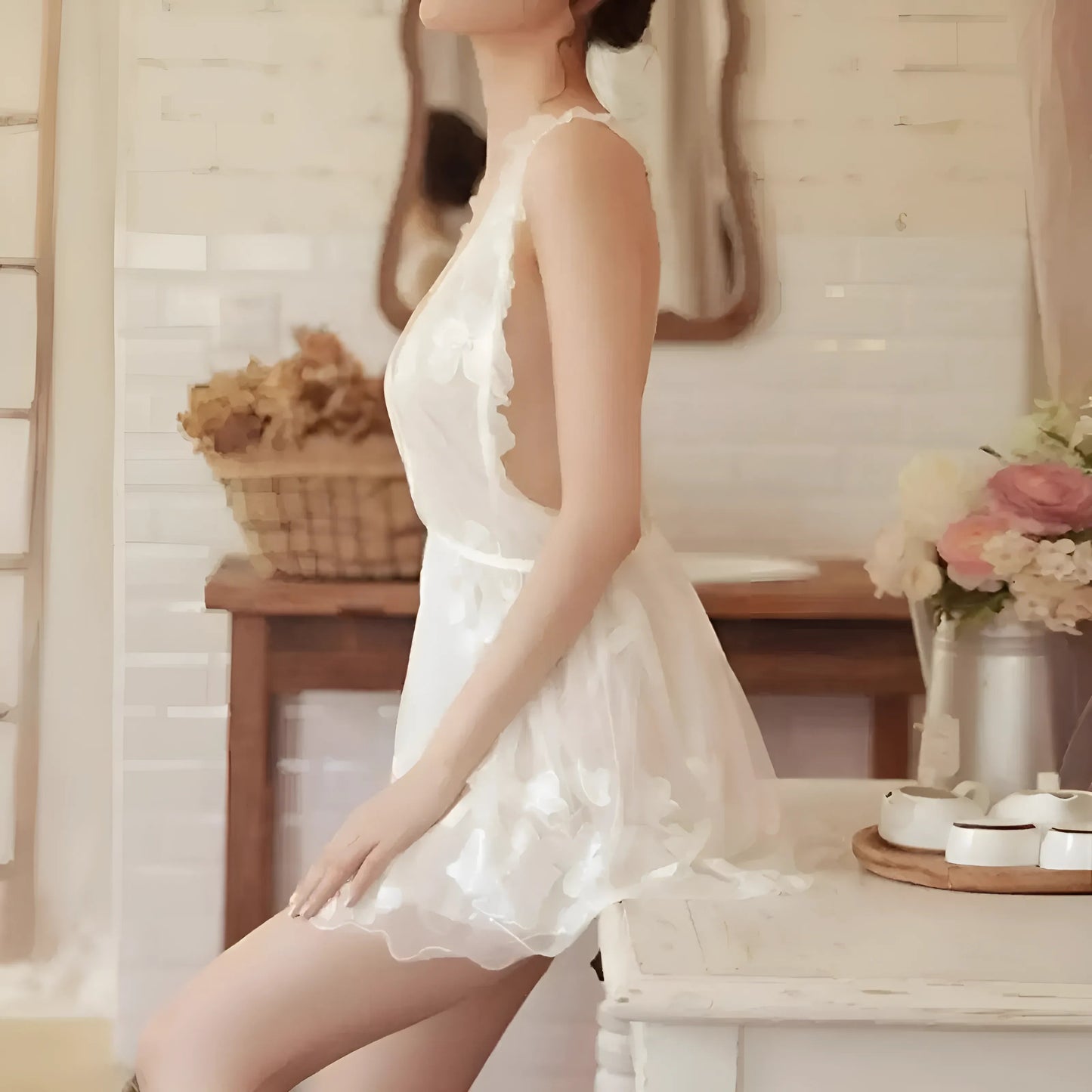 Bridal Nightdress with Deep V-Neck