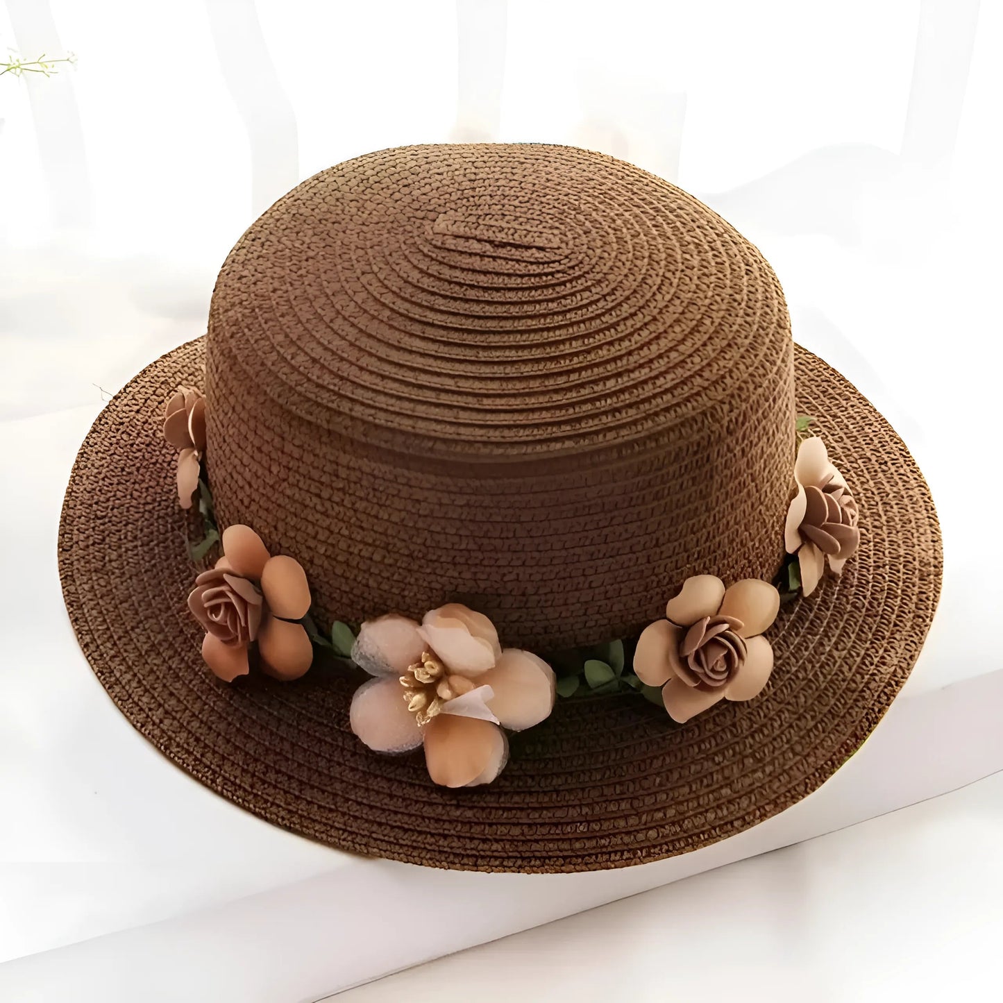Brown Floral Beach Hat