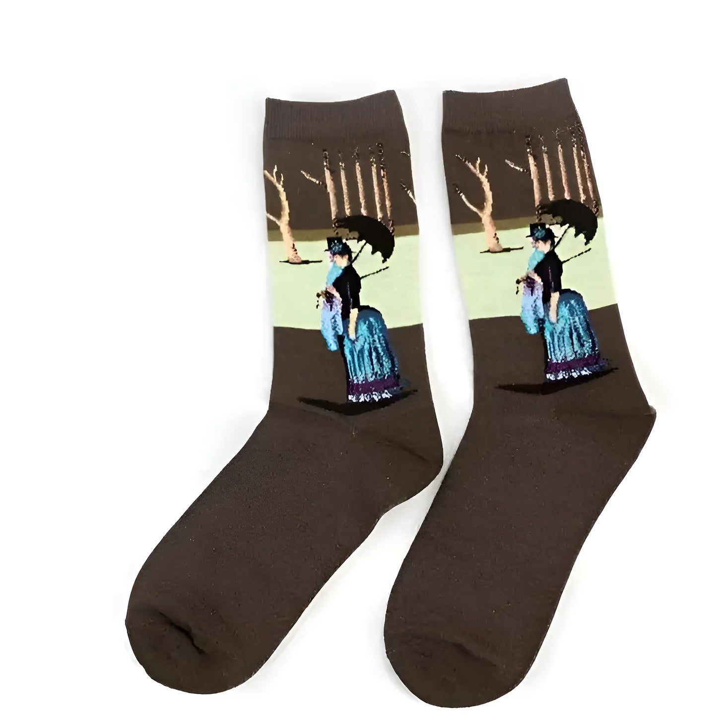 Brown Long Socks with Artistic Designs