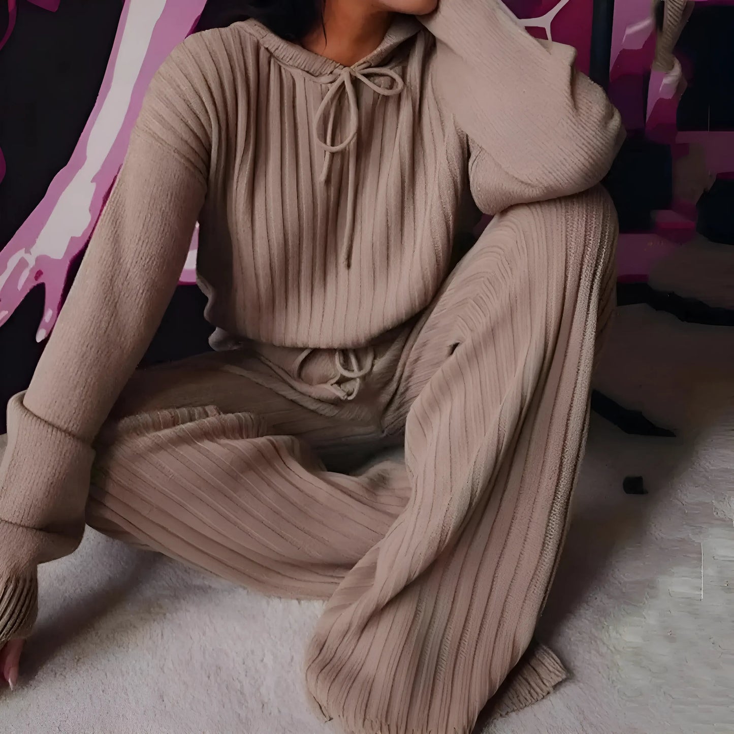 Brown Loose Striped Women's Pyjamas
