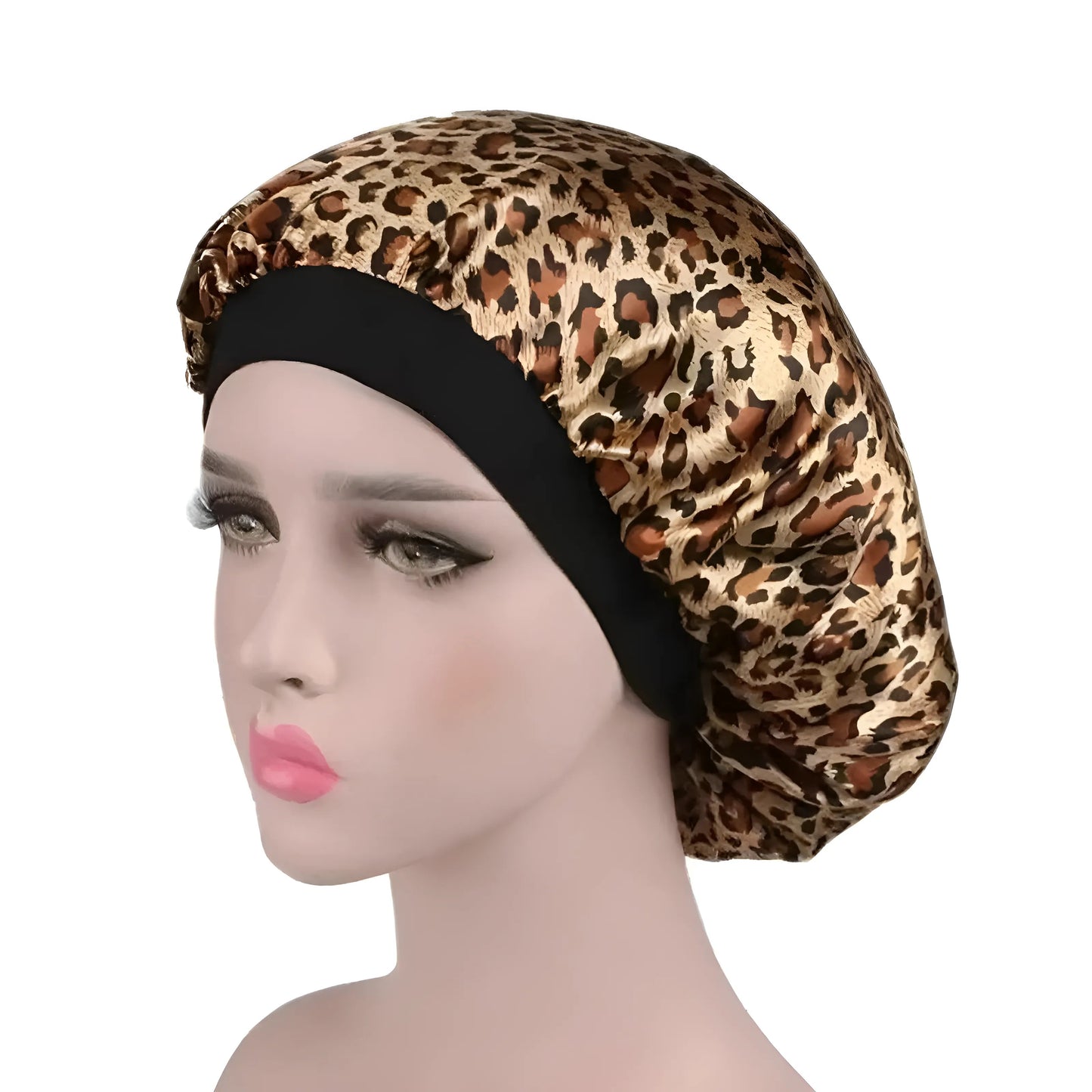 Brown Satin Floral Sleep Cap
