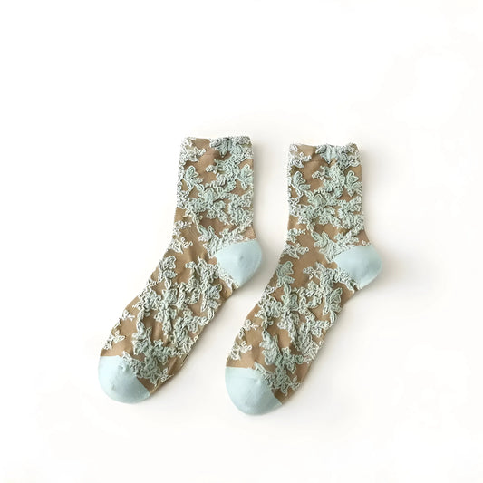 Brown Women's Socks with Decorative Pattern