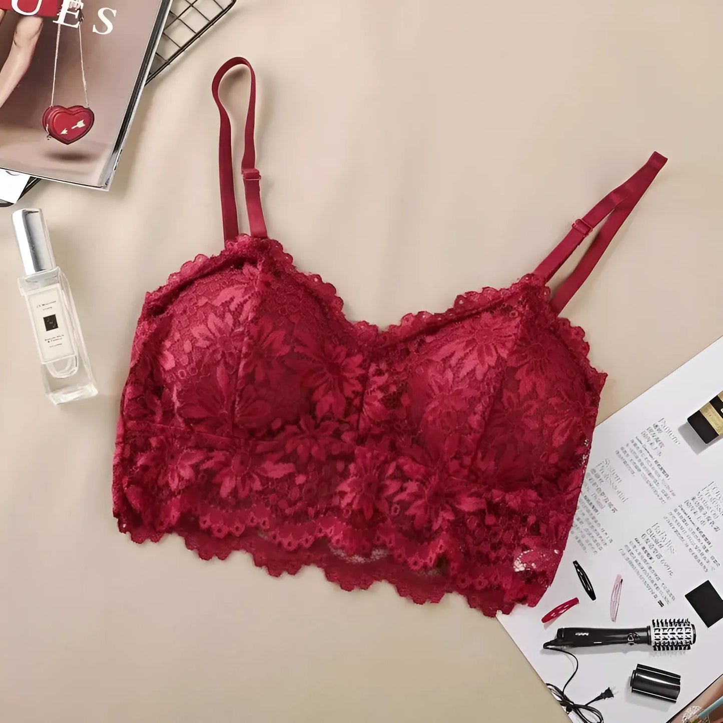 Burgundy Lace Bra with Low Rise Design