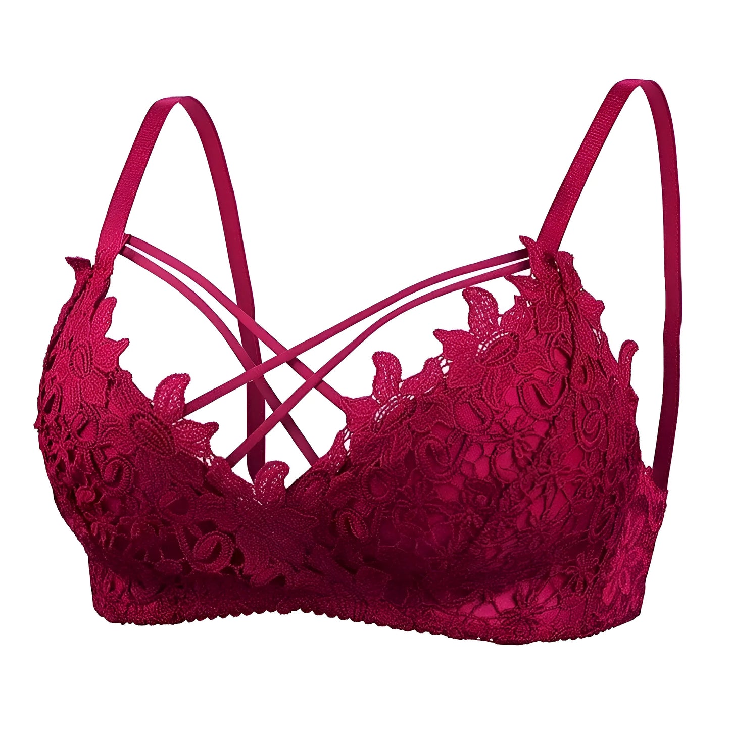 Burgundy Lace Bralette with Decorative Straps