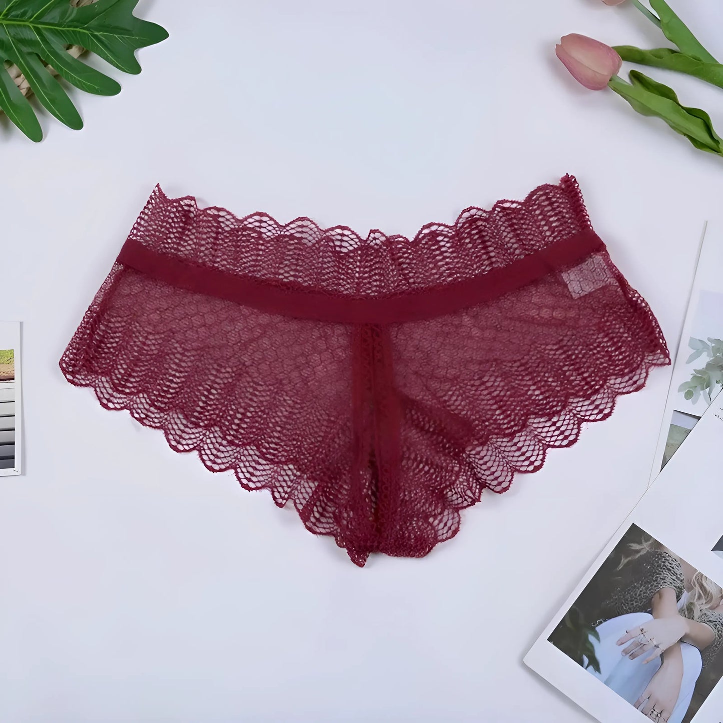 Burgundy Lace Knickers with Ties