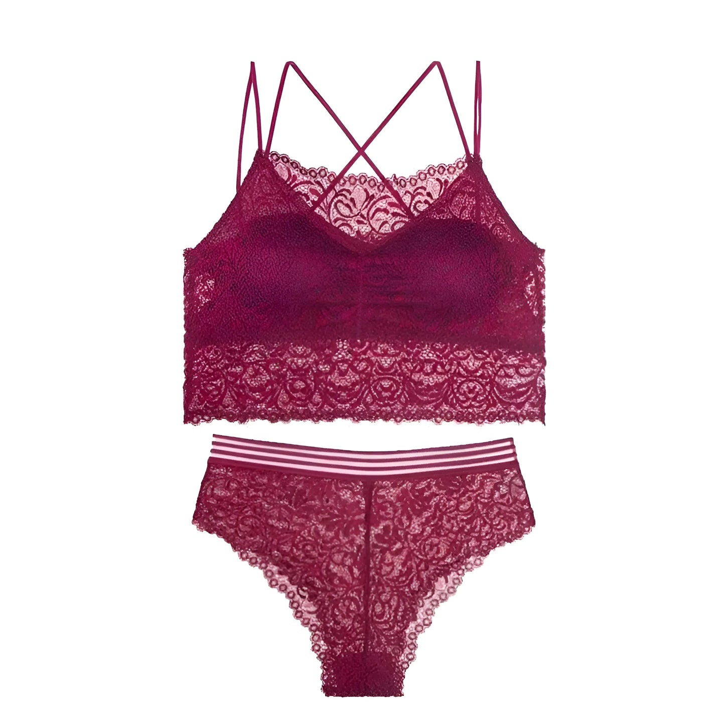 Burgundy Lace Lingerie Set with Low-Cut Top