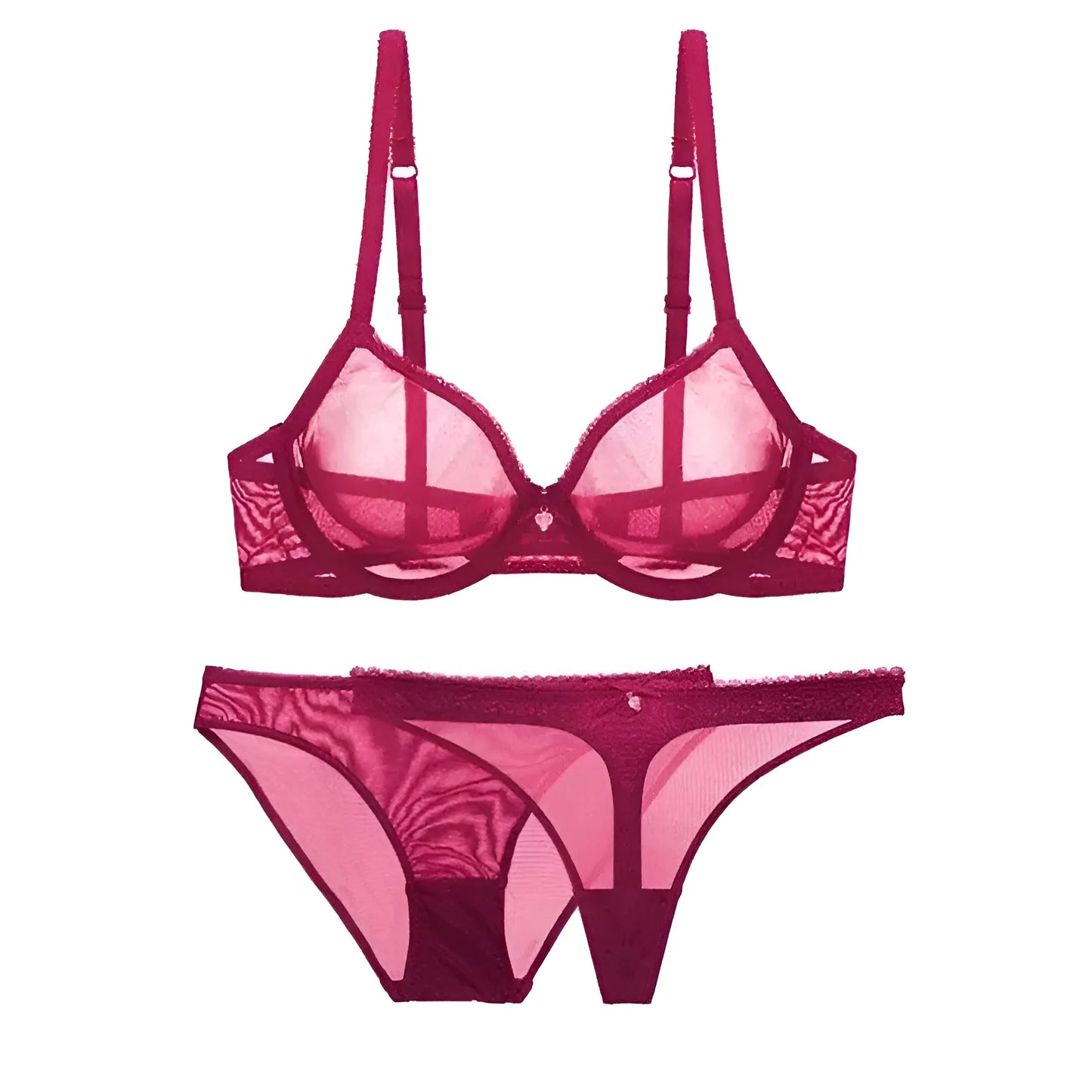Burgundy Sheer Lace Lingerie Set