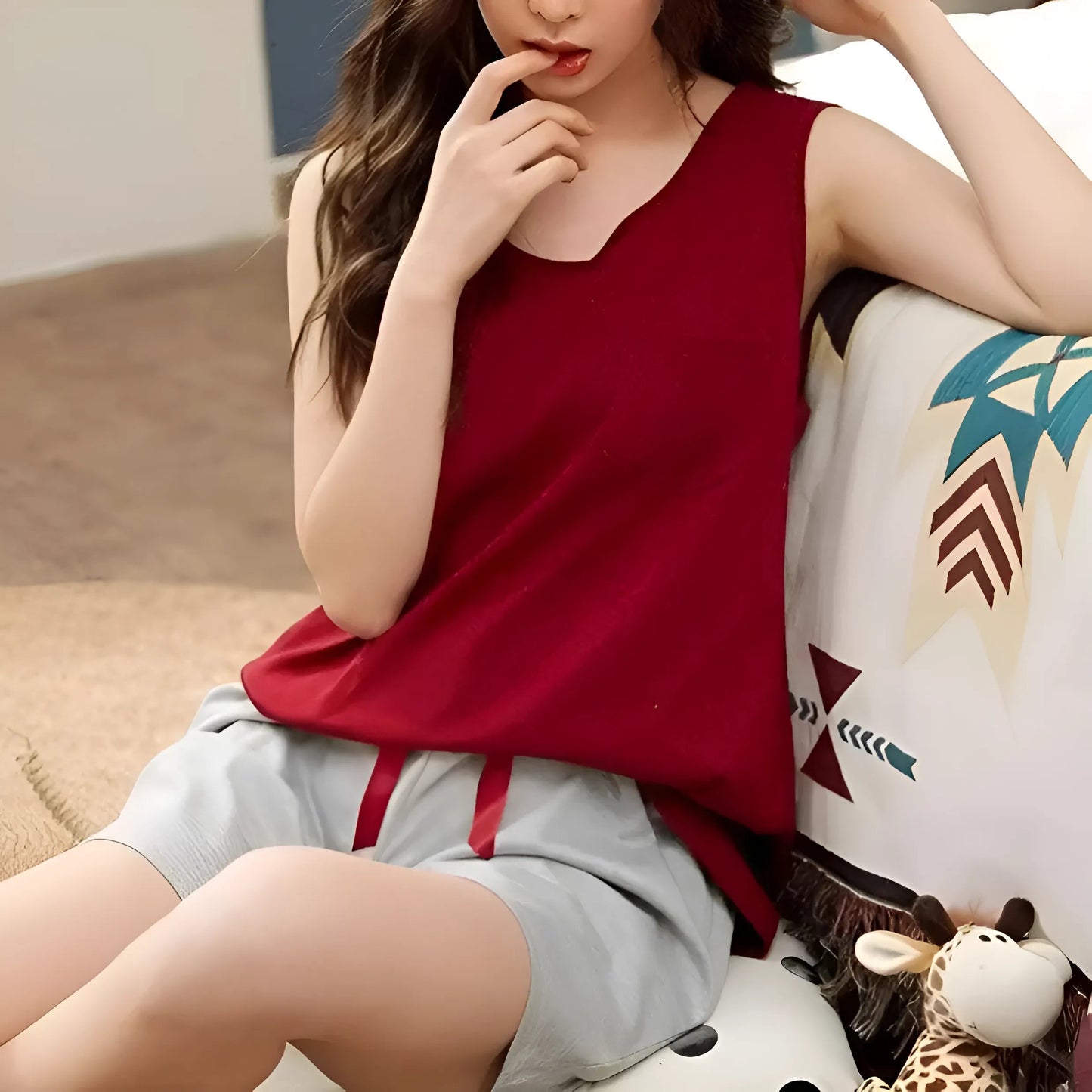 Burgundy Sleeveless Women's Pyjama Set