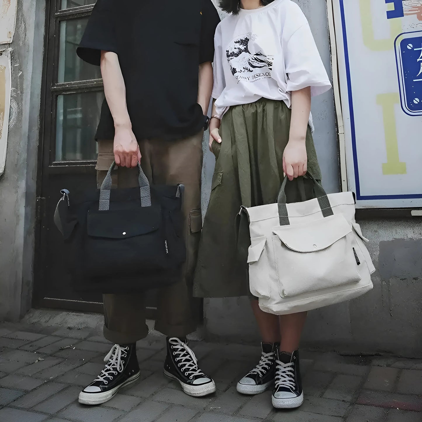 Canvas Tote Bag with Pockets