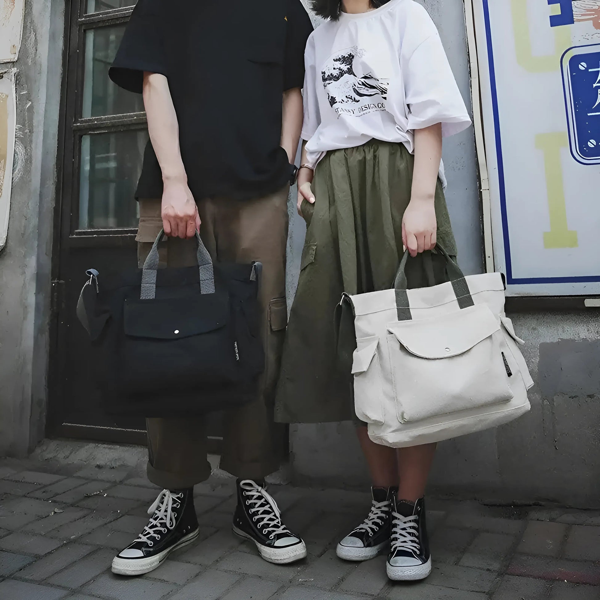 Canvas Tote Bag with Pockets