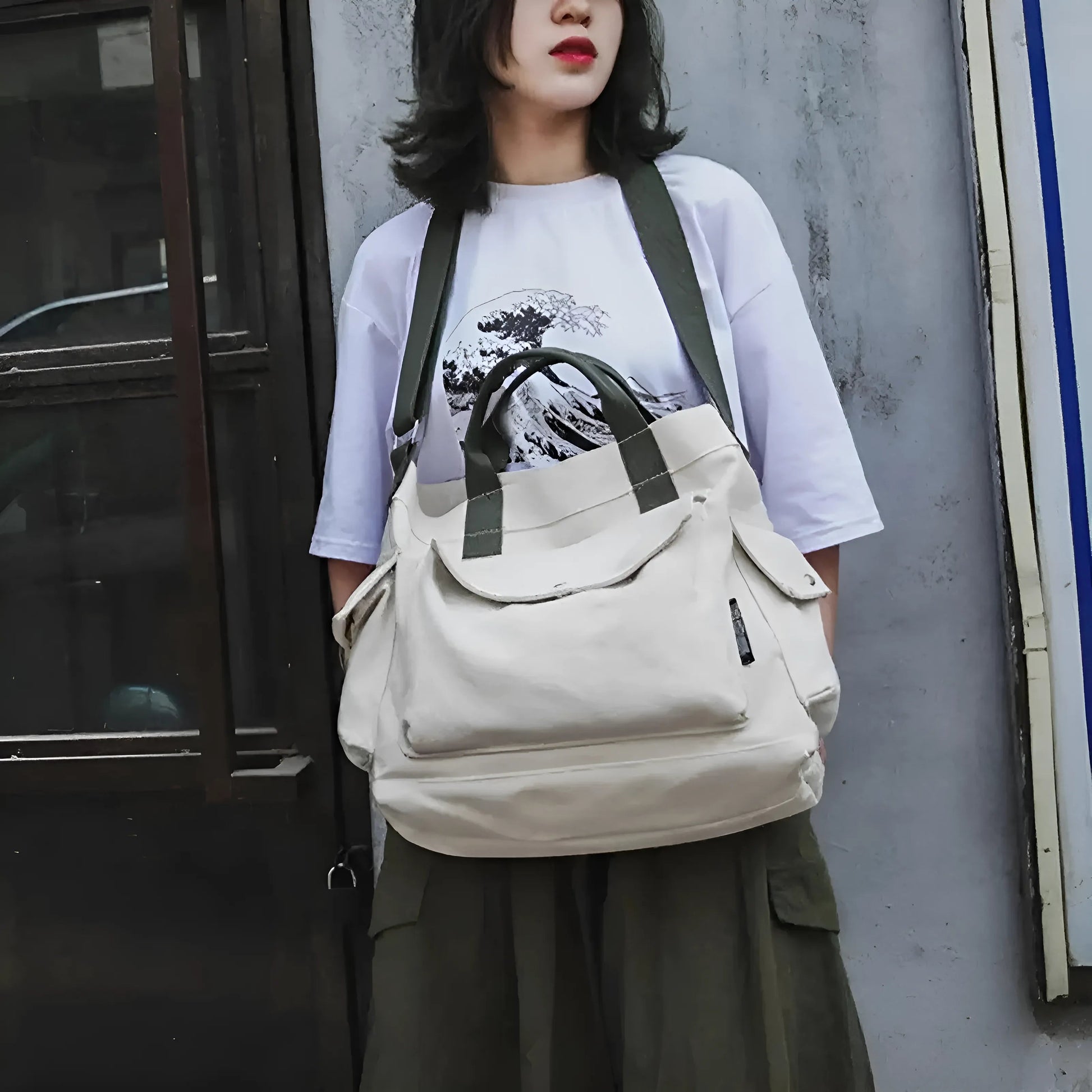 Canvas Tote Bag with Pockets