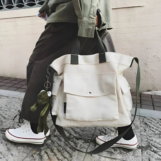 Canvas Tote Bag with Pockets