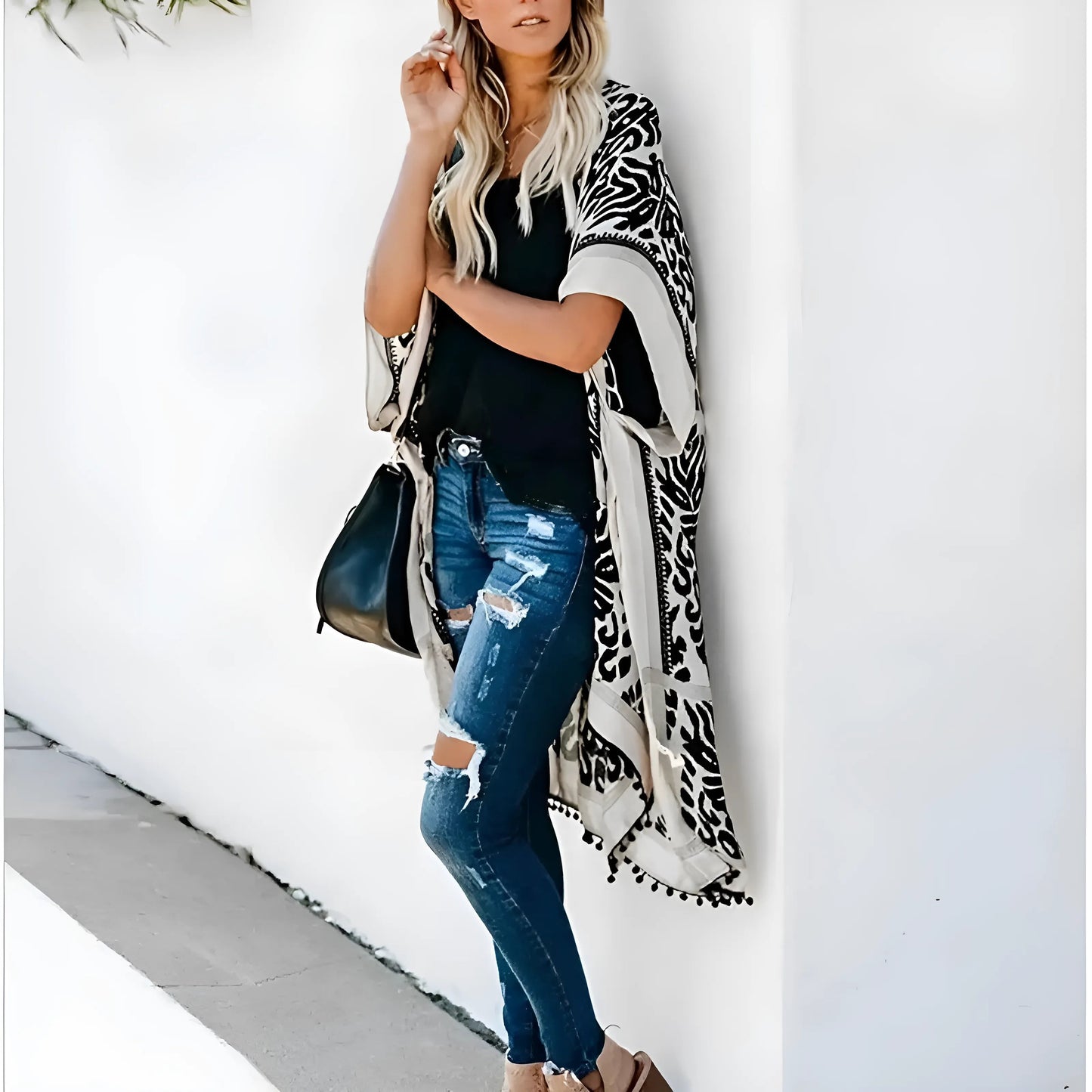 Classic Beach Kimono with Ornate Patterns
