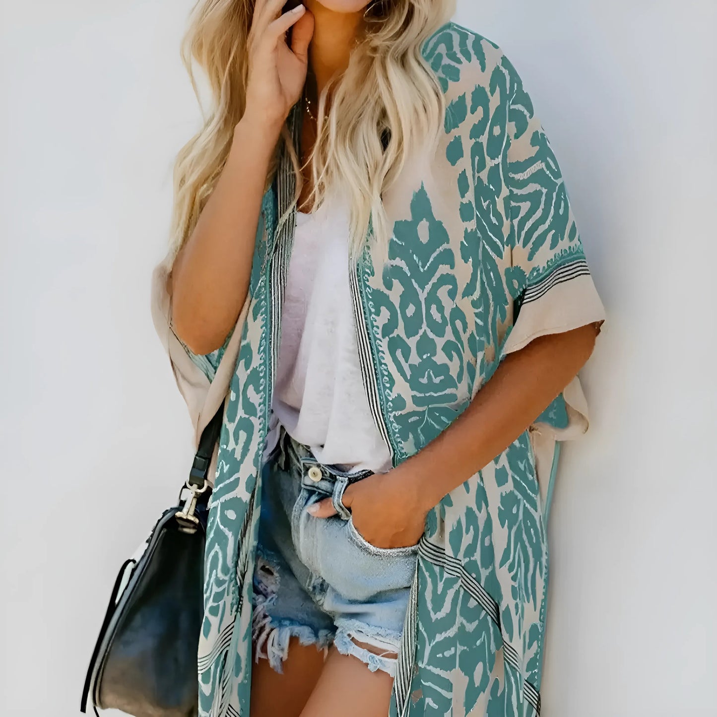 Classic Beach Kimono with Ornate Patterns