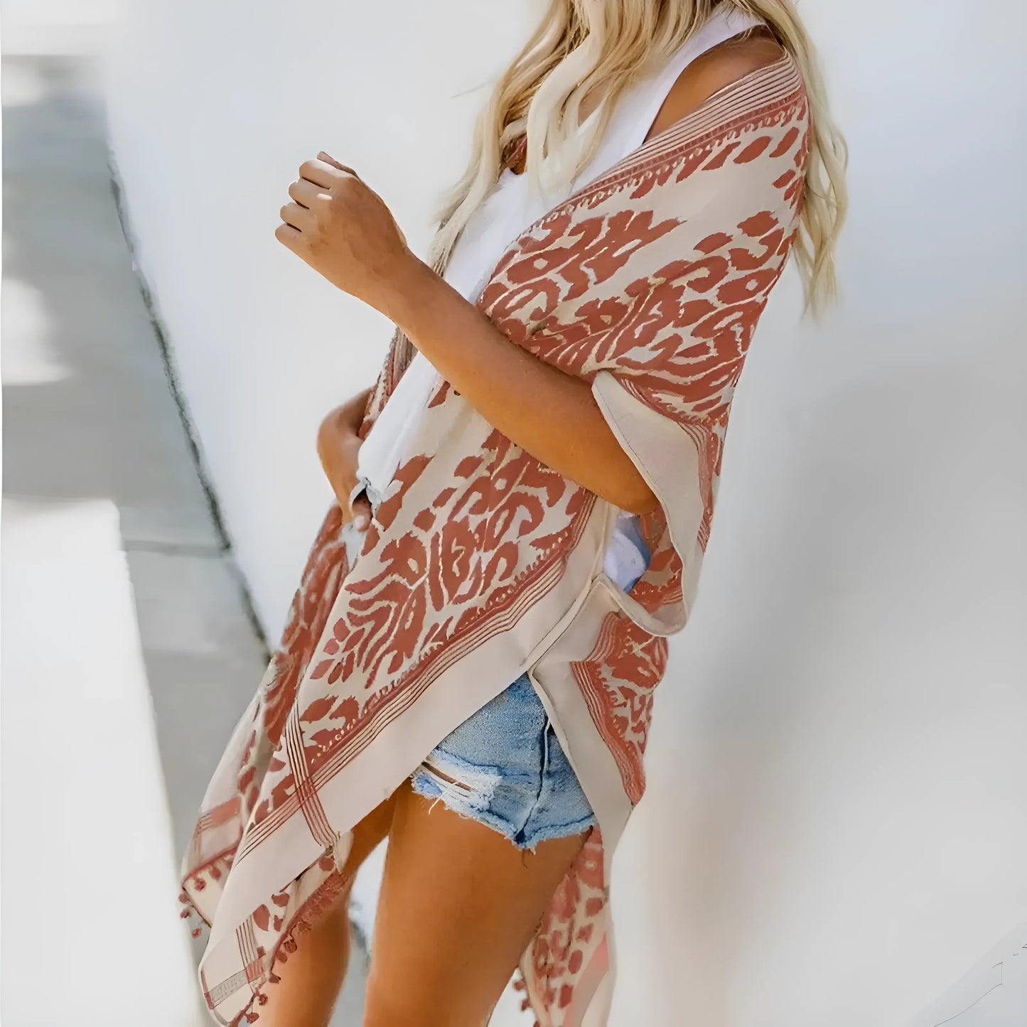 Classic Beach Kimono with Ornate Patterns