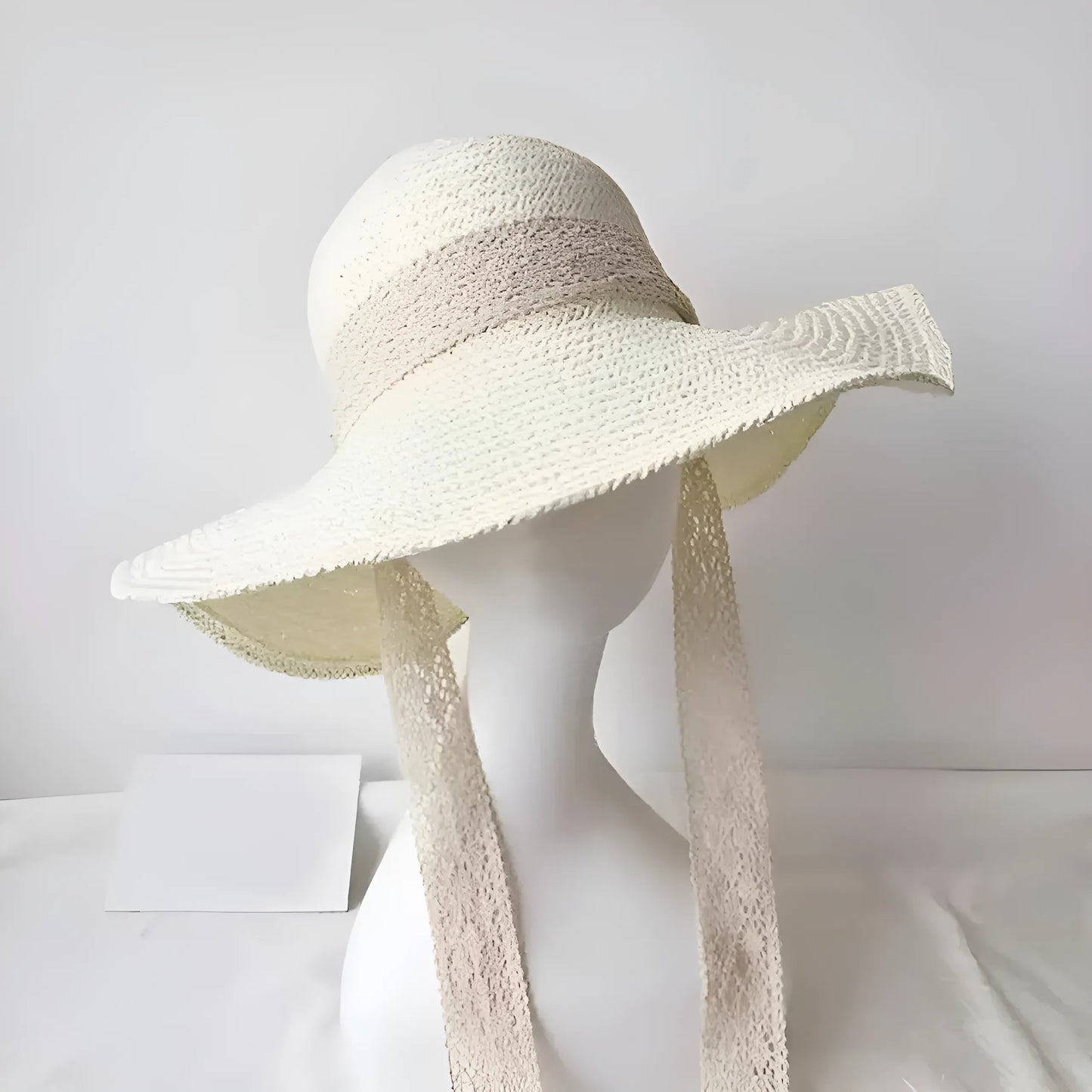 Cream Lace Ribbon Beach Hat