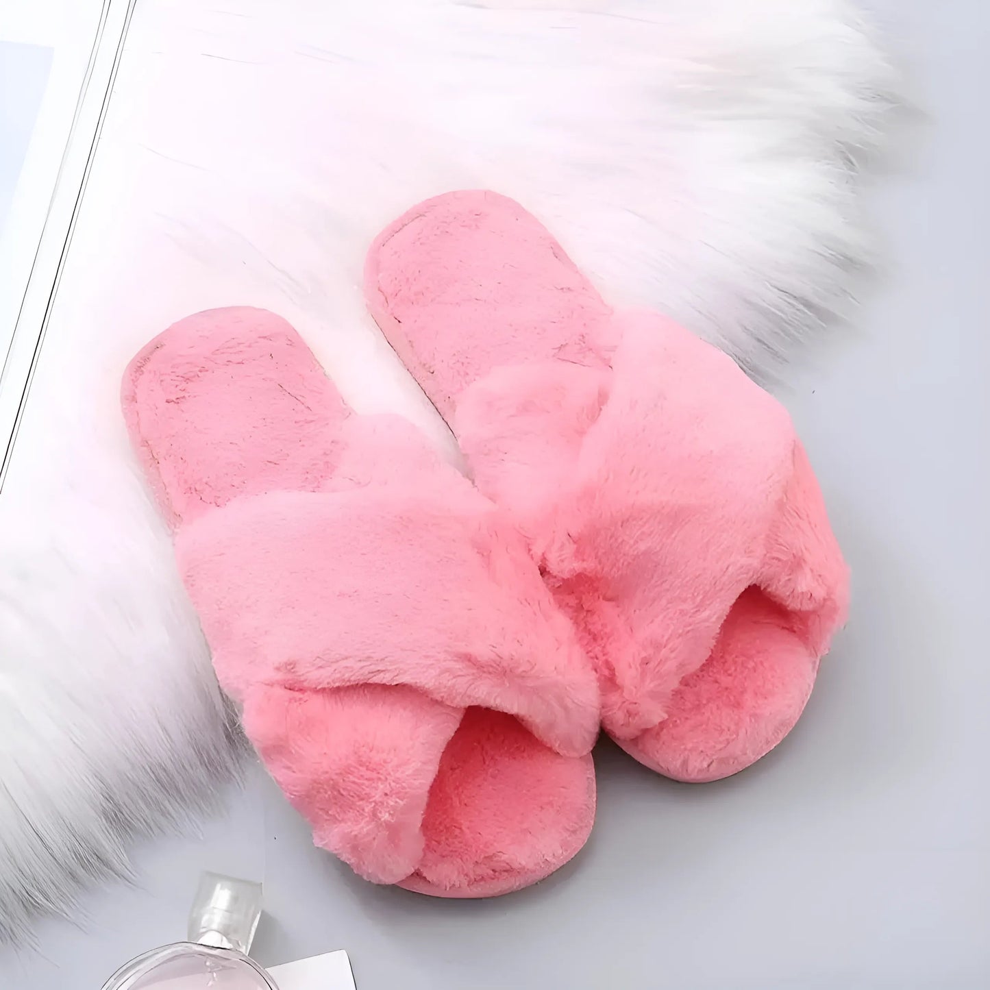 Dark Pink Fluffy Women's Slippers