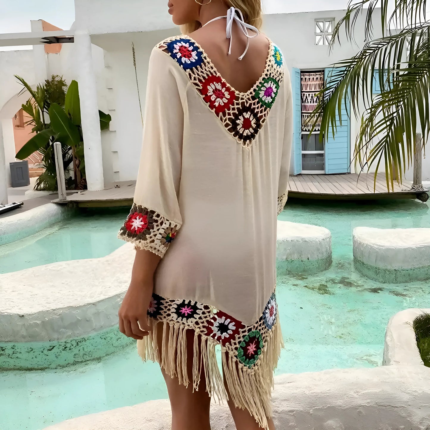 Embroidered Beach Dress with Fringes